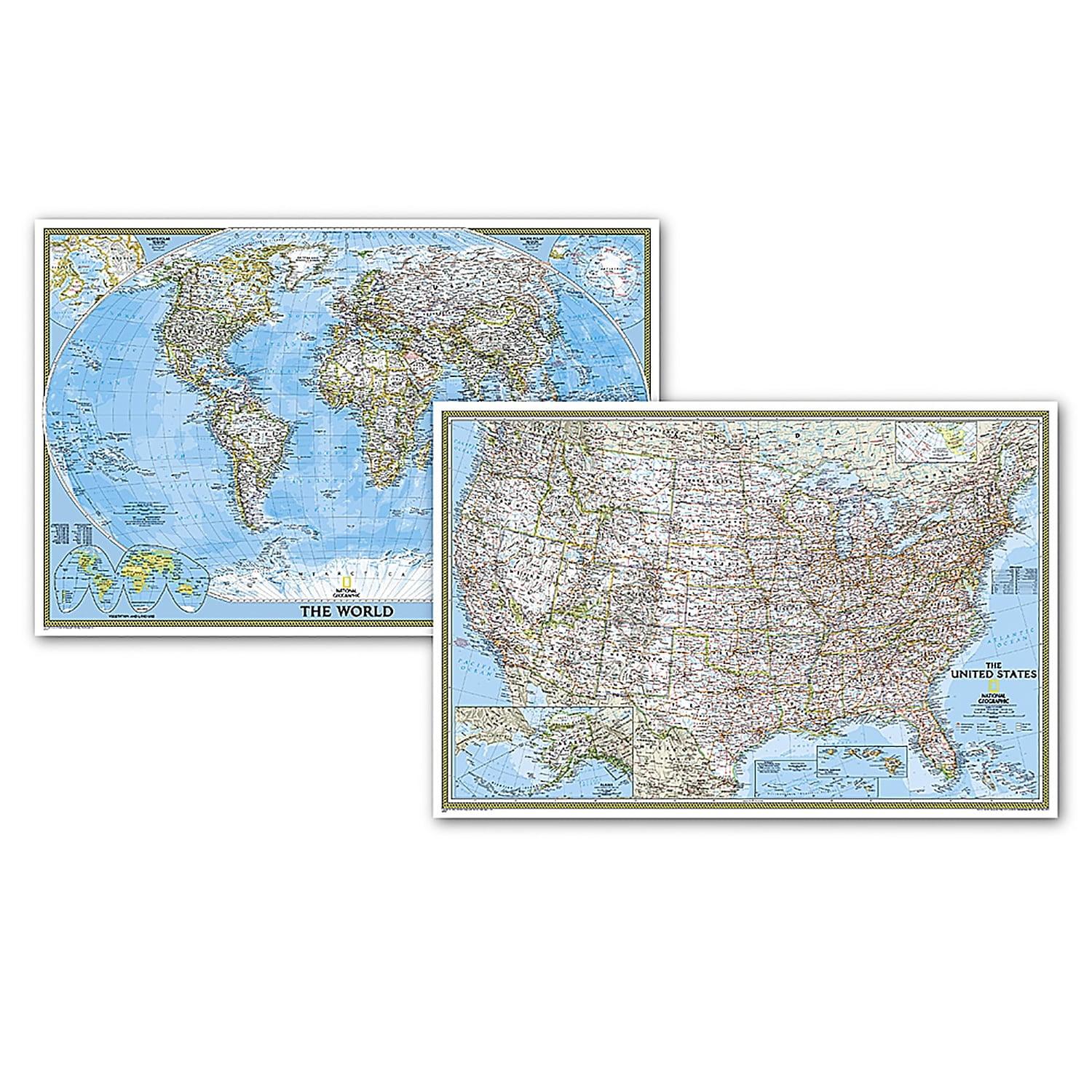 National Geographic World and US Classic Poster Map Pack, 36" x 24"