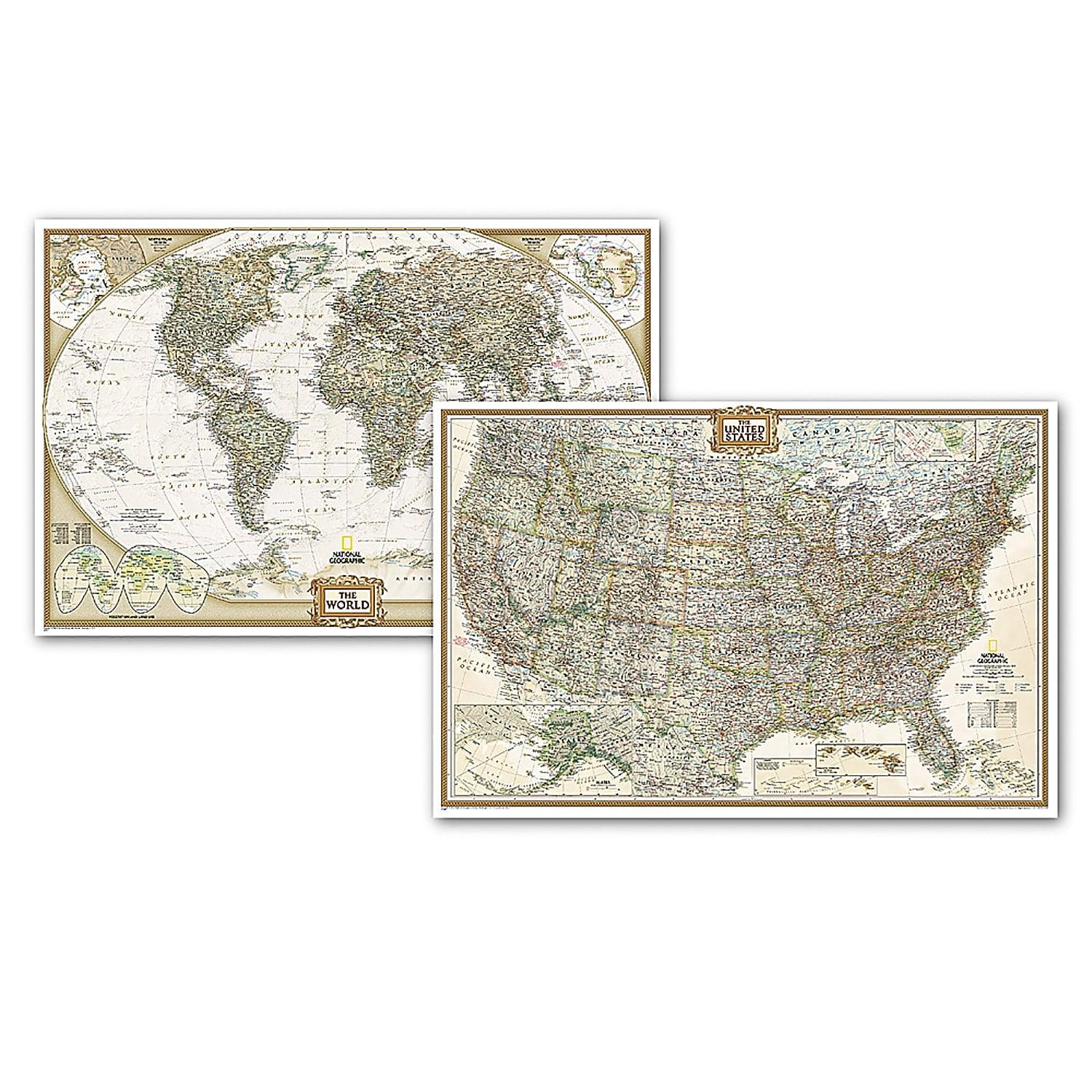 National Geographic World and United States Executive, Poster Size, Map Pack Bundle, 36" x 24"