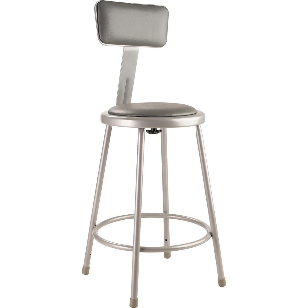 Adjustable Gray Metal Laboratory Stool with Padded Seat, 24"