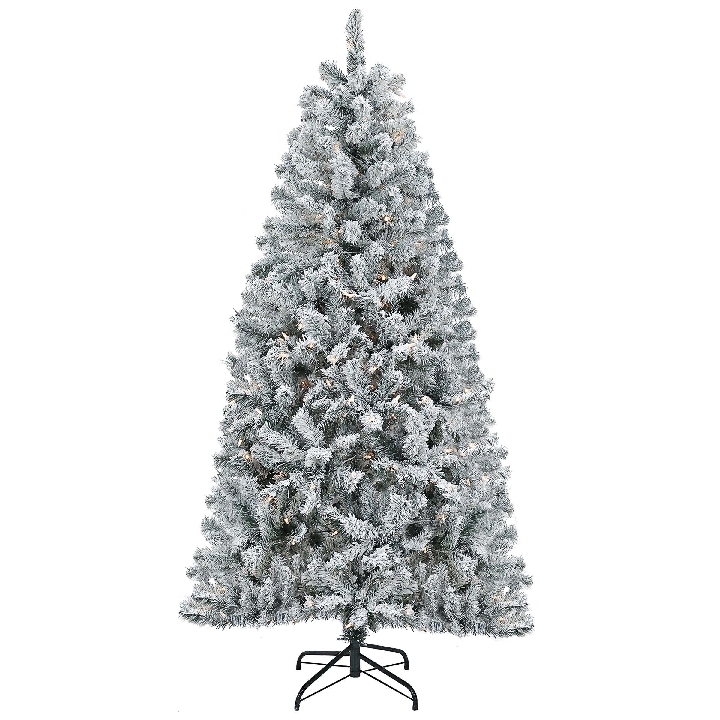 6-Foot White Flocked Artificial Christmas Tree with Clear Lights