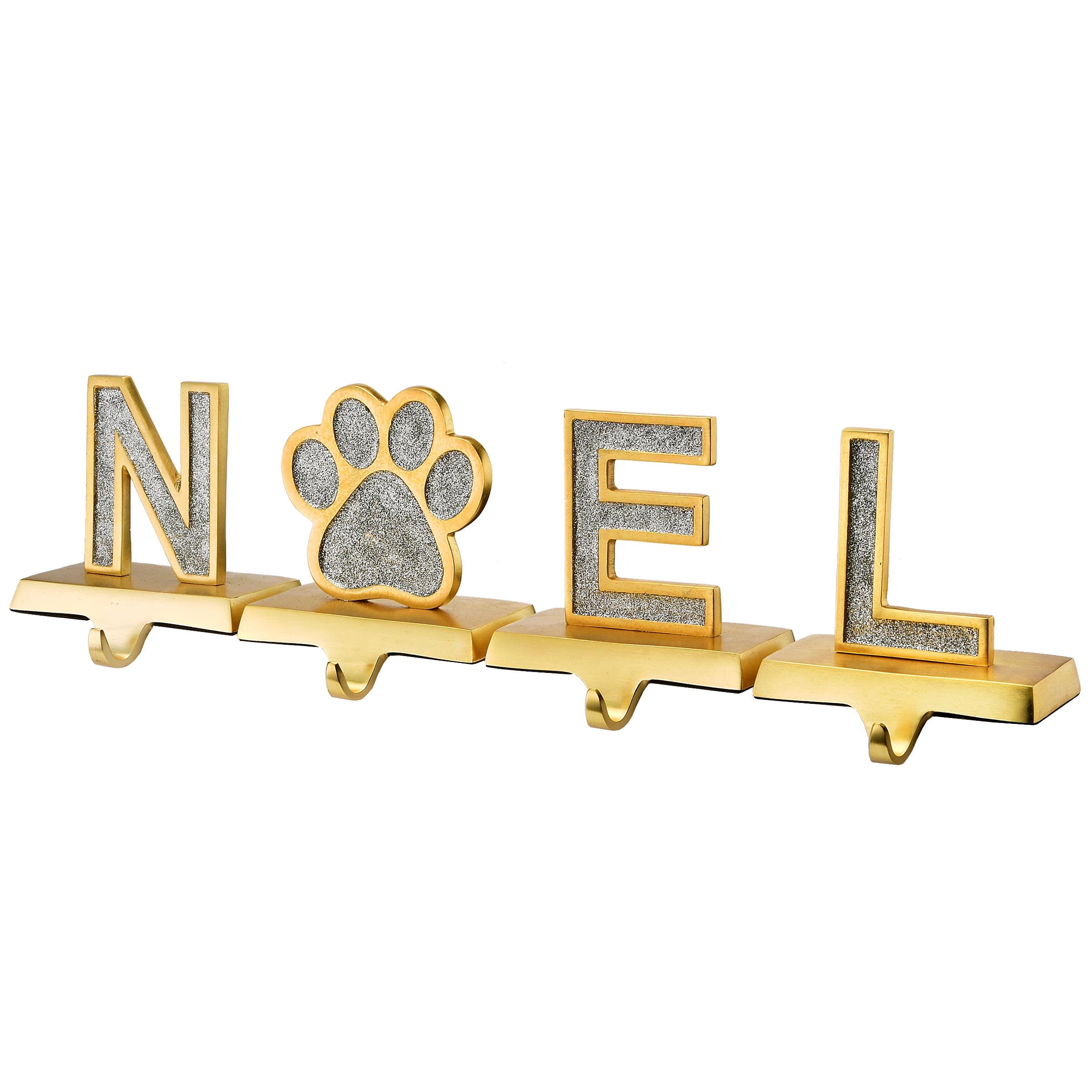 The Holiday Aisle® 5" Silver Sparkle NOEL Stocking Holders, 4-Pieces