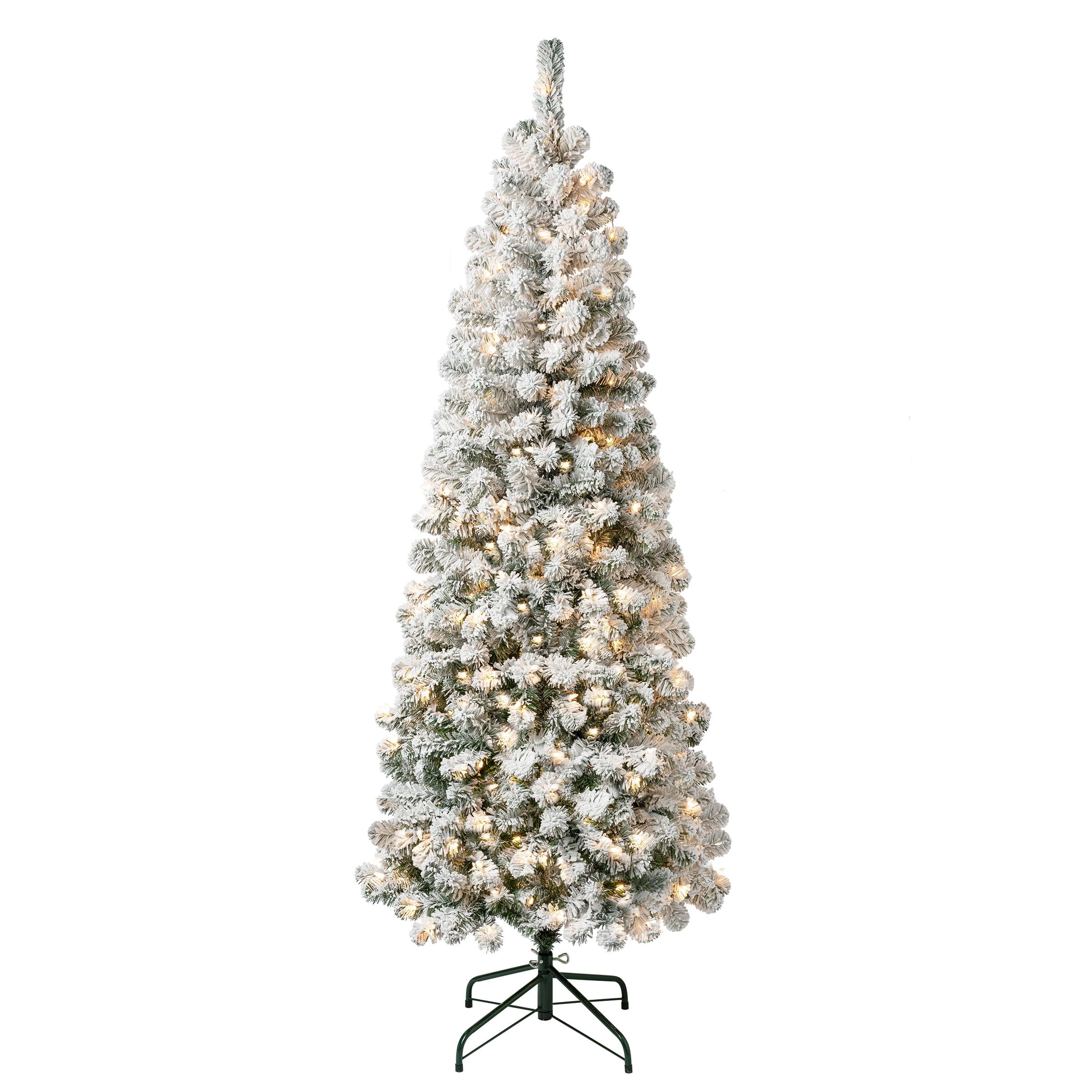 National Tree Company First Traditions Pre-Lit Medium Flocked Acacia Hinged Artificial Christmas Tree Clear Lights