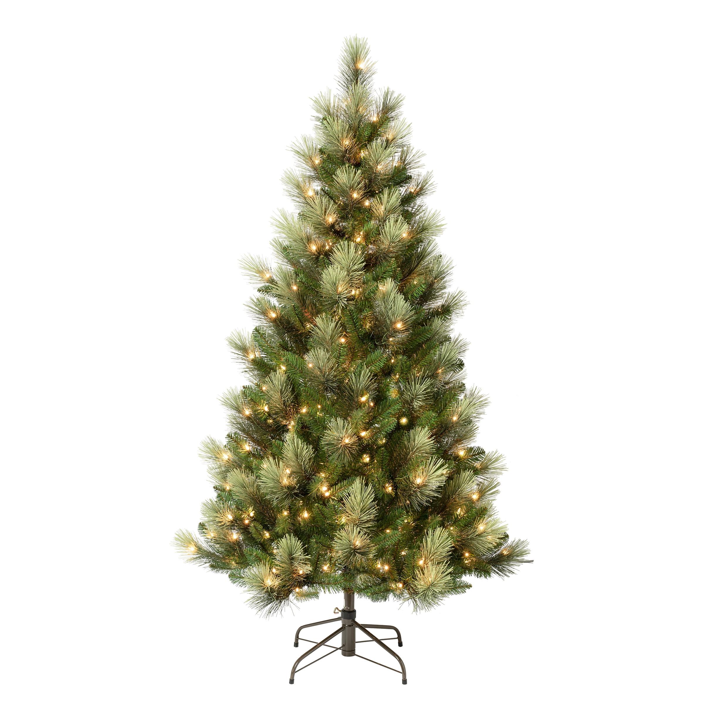 National Tree Company First Traditions 6' Pre-Lit Charleston Pine Hinged Artificial Christmas Tree Clear Lights: Slim Profile, Indoor Use