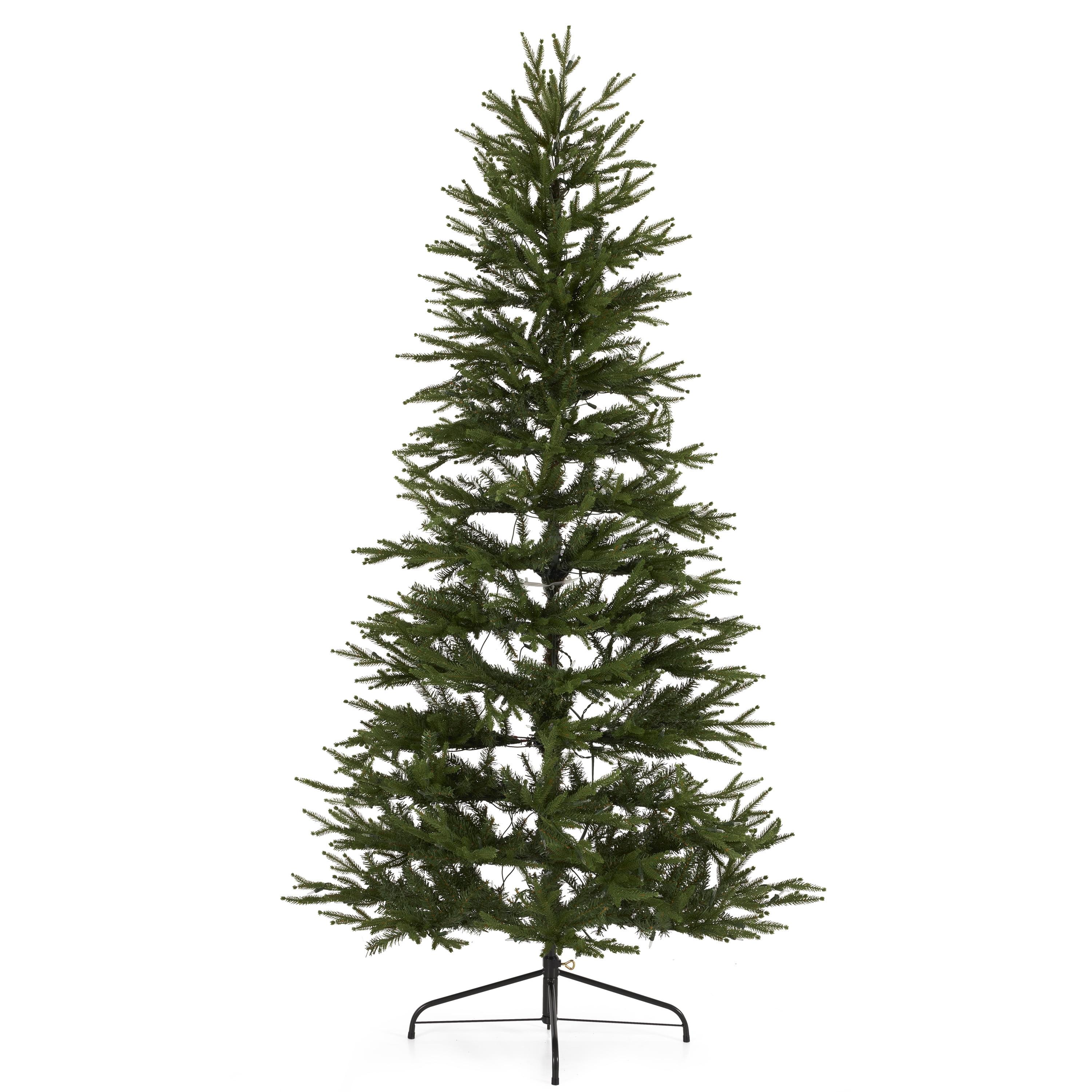 National Tree Company Feel Real Montgomery Clear Prelit Flat Back Half Christmas Tree with Clear Lights & Metal Base, Hinged Easy Assembly