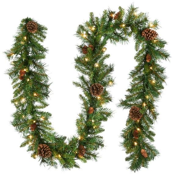 National Tree Company Pre-Lit Artificial Christmas Garland, Green, Evergreen, White Lights, Decorated With Pine Cones, Plug In, Christmas Collection, 9 Feet