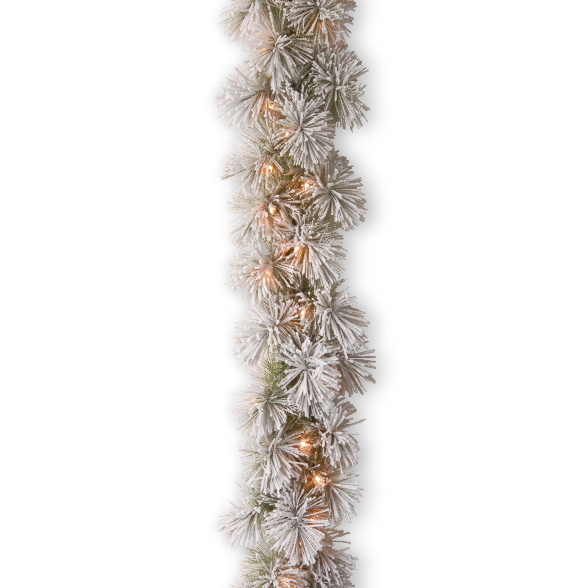 9' Prelit Snowy Bristle Pine Garland Clear Lights - National Tree Company