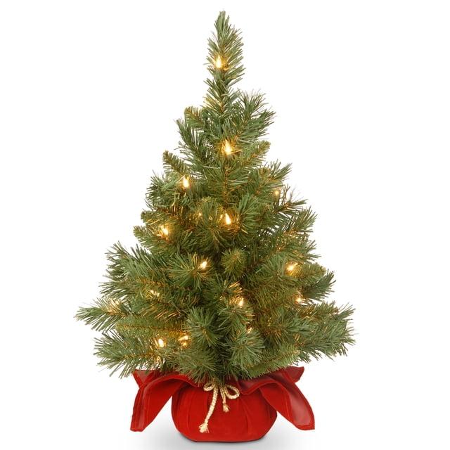 2' Prelit Majestic Spruce Artificial Christmas Tree in Burgundy Cloth Bag Warm White Lights - National Tree Company