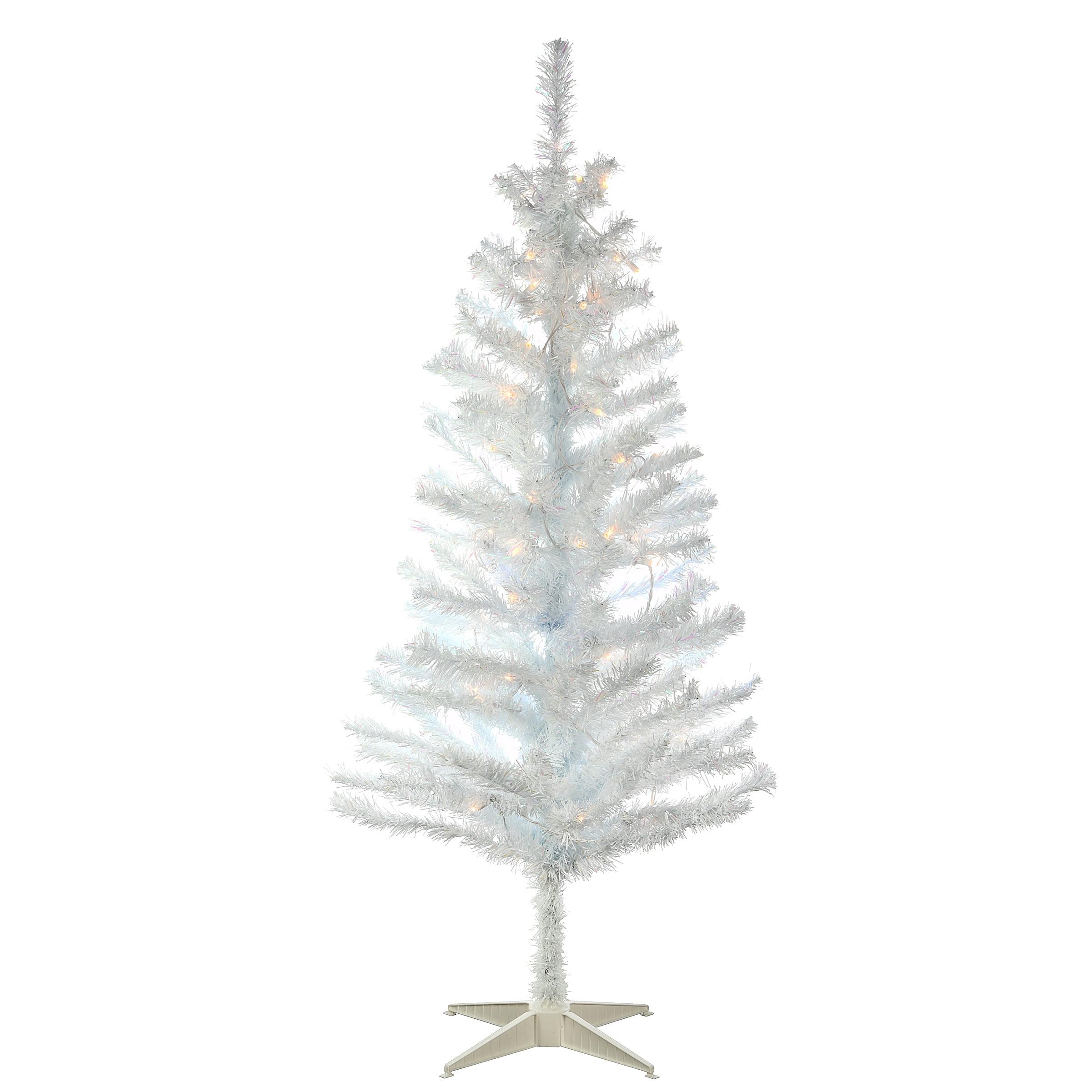 White Iridescent Tinsel 4-Foot Pre-Lit Christmas Tree with Clear Lights