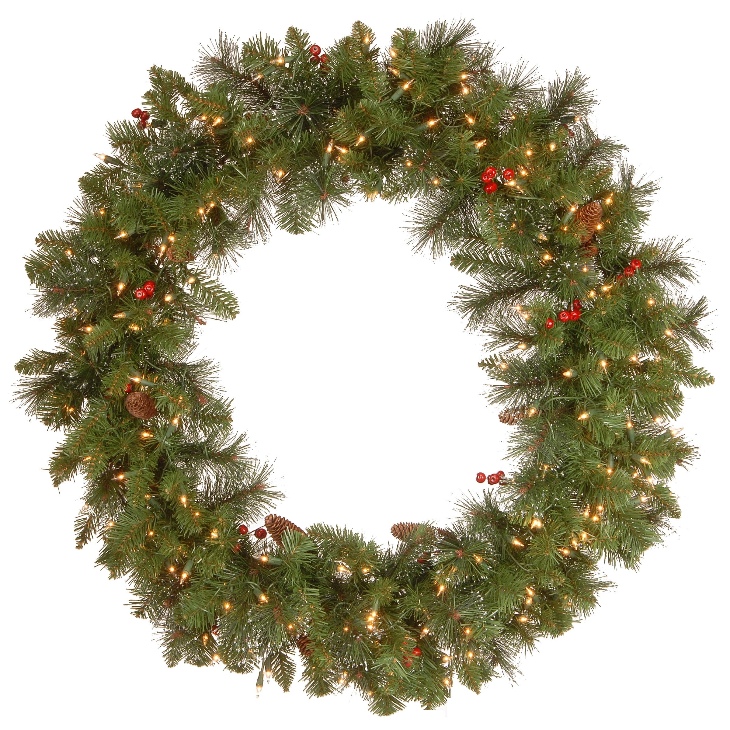 Frosted Pine Cone & Berry Cluster 36" Pre-Lit Outdoor Christmas Wreath