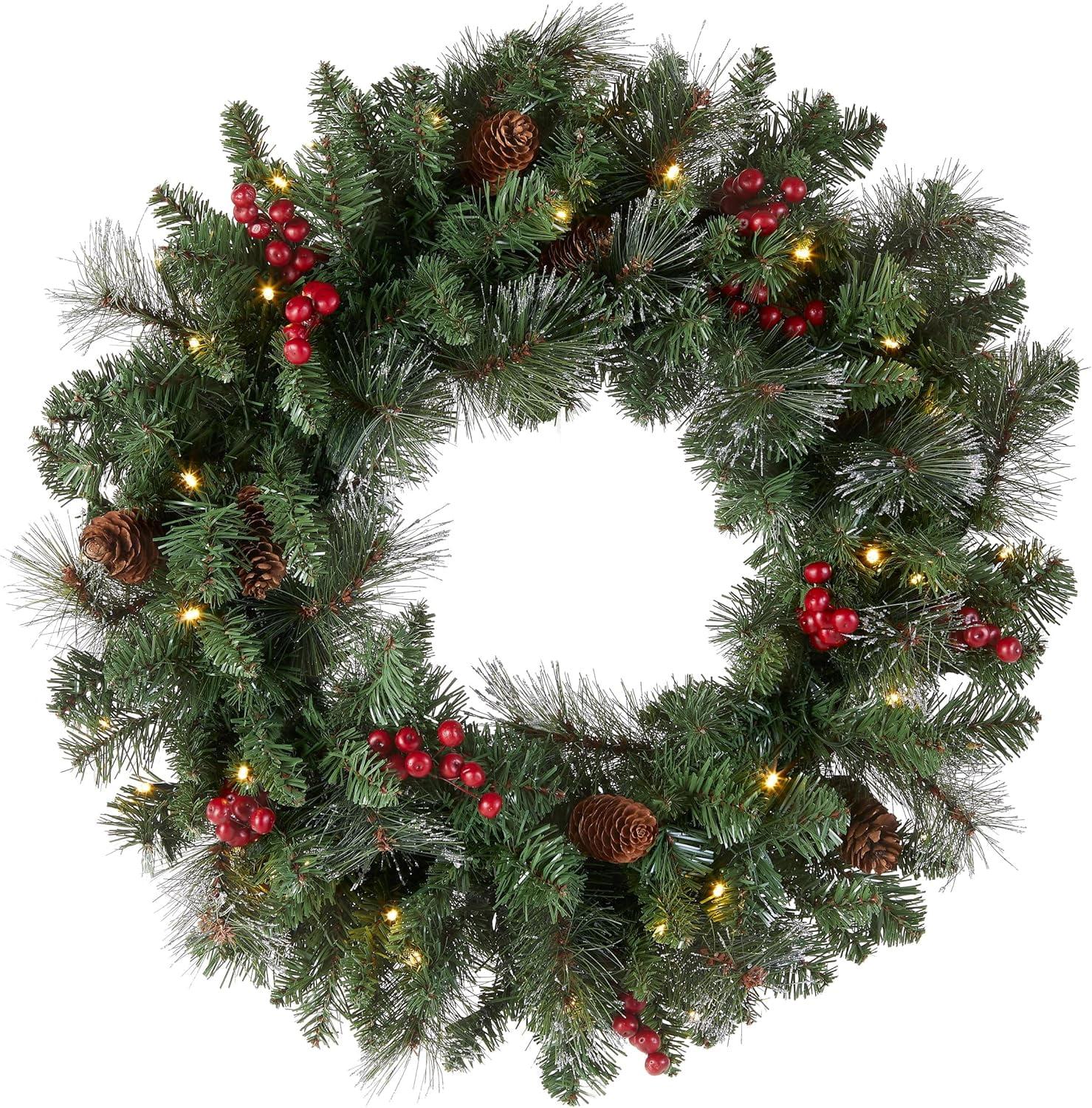 24" Prelit Crestwood Spruce Christmas Wreath Clear Lights - National Tree Company