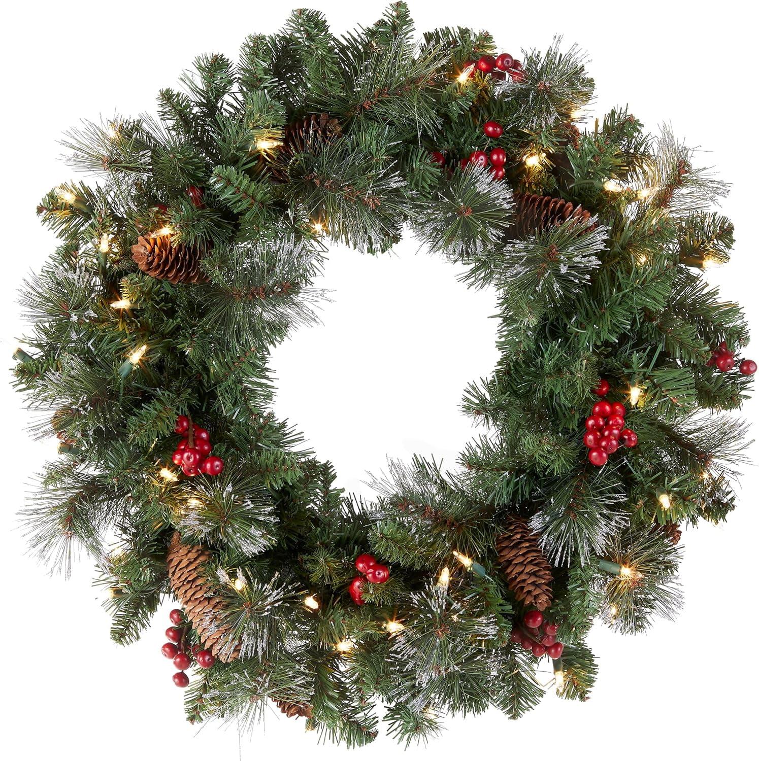 24" Prelit Crestwood Spruce Christmas Wreath Clear Lights - National Tree Company