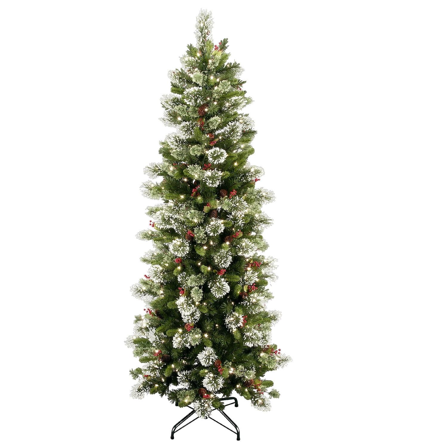 7.5' Prelit Flocked Slim Pine Artificial Christmas Tree Clear Lights - National Tree Company