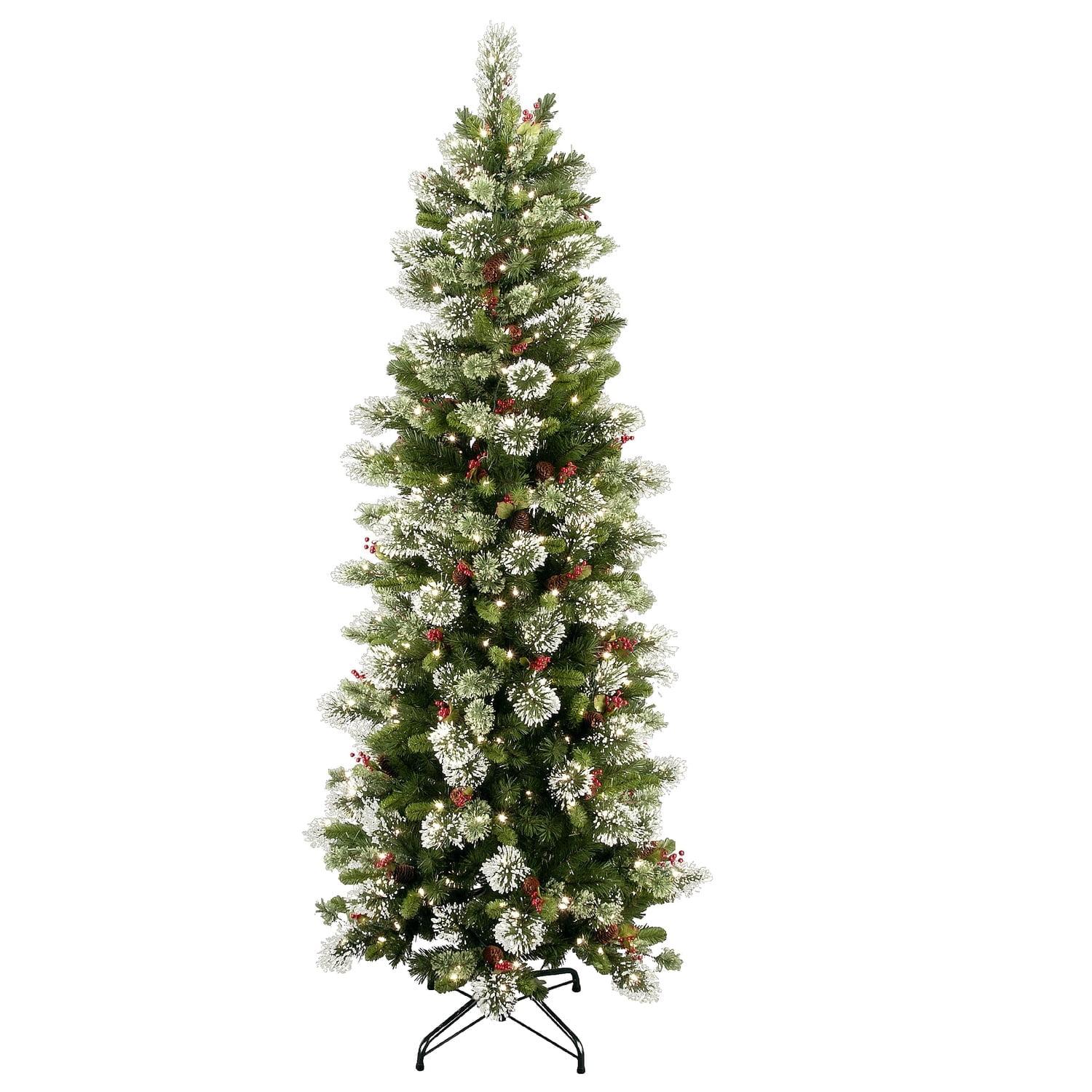 7.5' Prelit Flocked Slim Pine Artificial Christmas Tree Clear Lights - National Tree Company