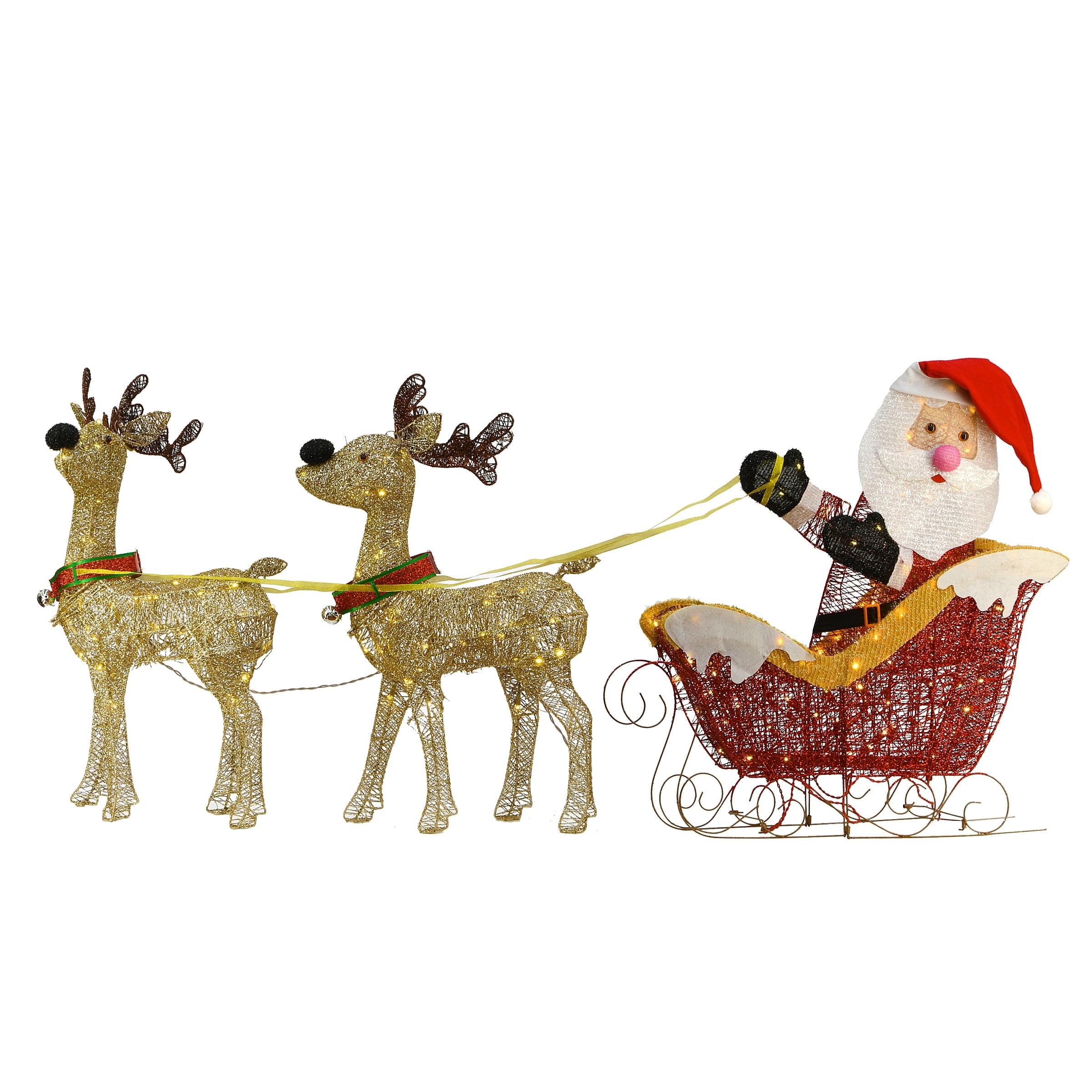 National Tree Company Pre-Lit Christmas Decoration, Red, Gold, Reindeer Pulling Santa's Sleigh, Crystal Splendor, 225 Warm White LED Lights, Ground Stakes Included, 31 Inch, 33 Inch