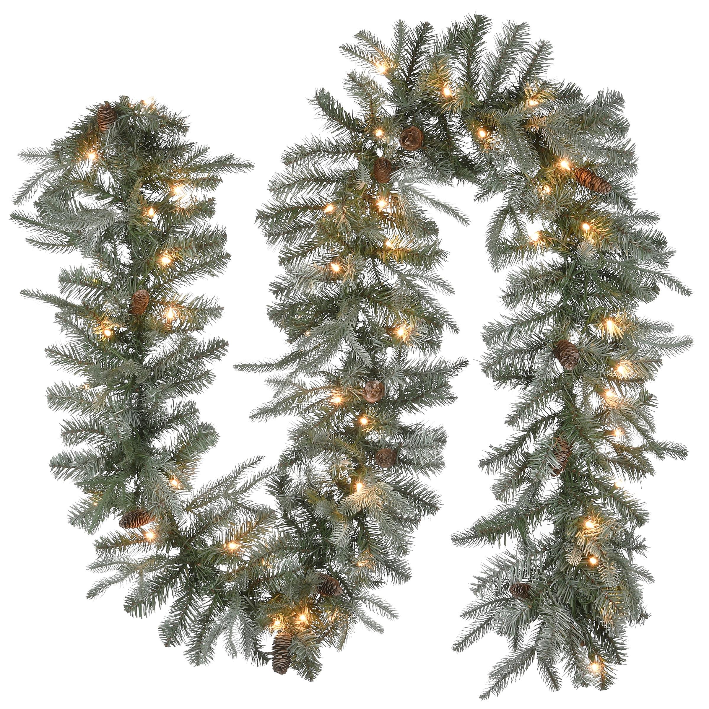 National Tree Company Pre-Lit 'Feel Real' Artificial Christmas Garland, Green, Arctic Spruce, White Lights, With Pine Cones, Plug In, 9 Feet