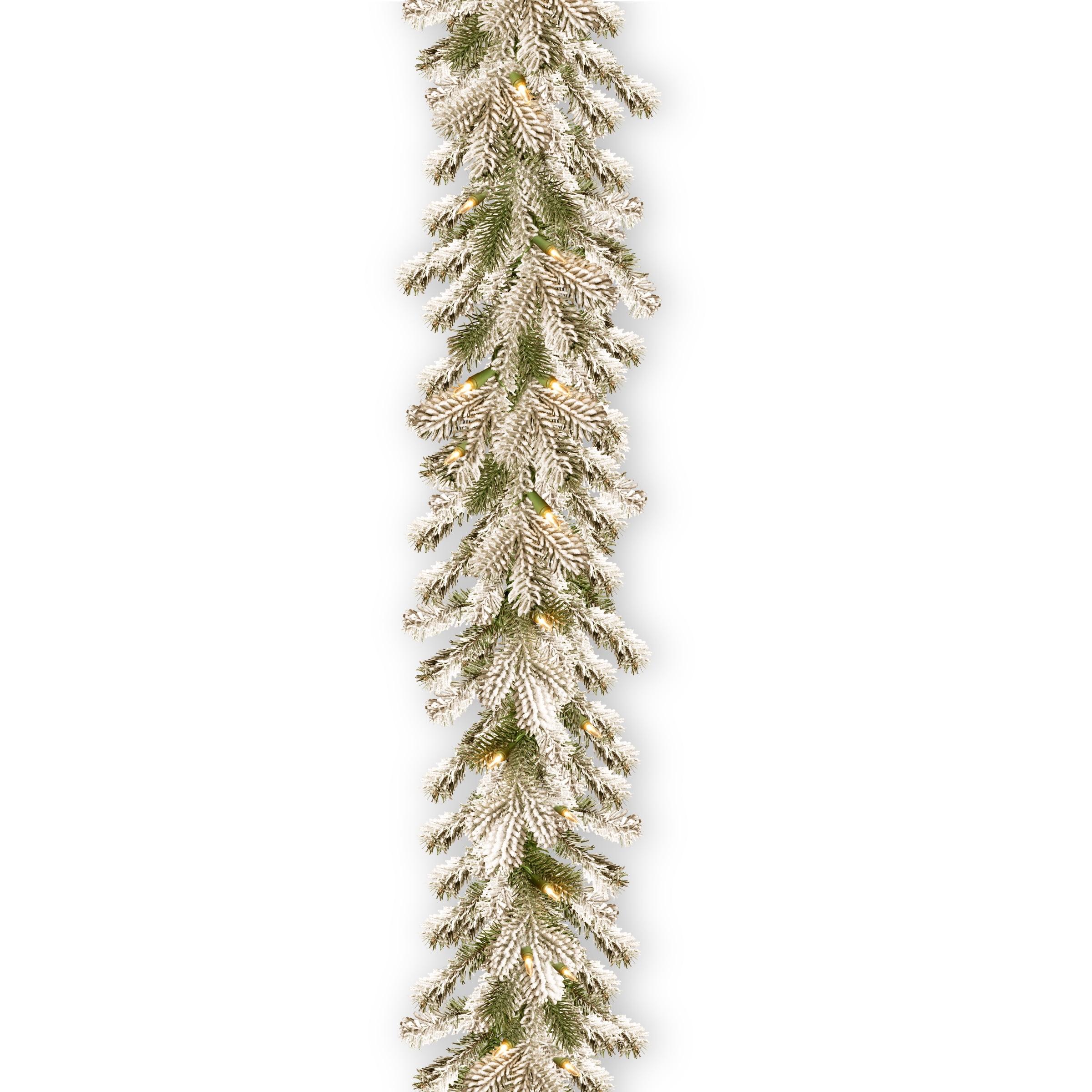 National Tree Company Pre-Lit 'Feel Real' Artificial Christmas Garland, Green, Sheffield Spruce, White Lights, With Frosted Branches, Plug In,9 Feet