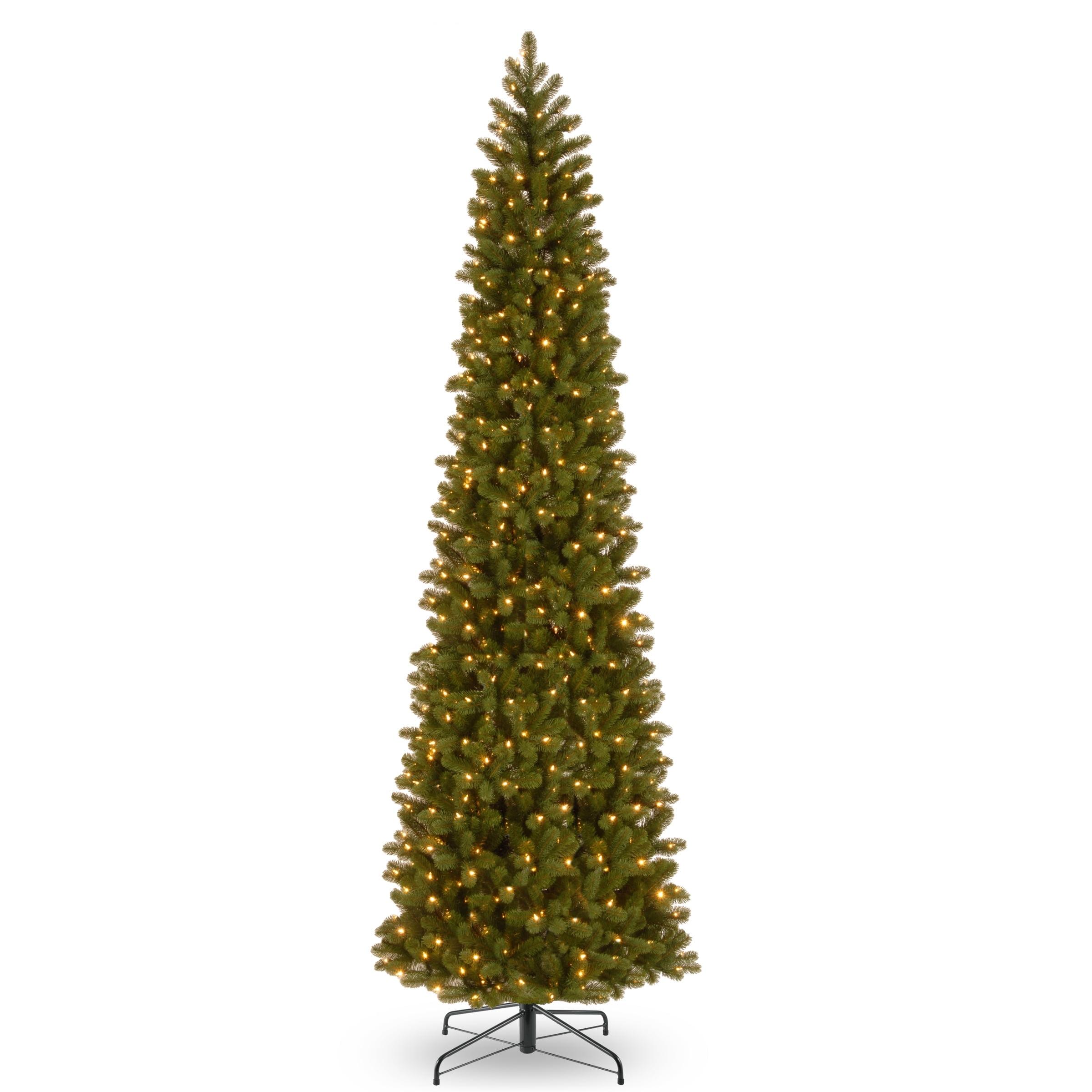 12' Prelit Pencil Slim Feel Real Downswept Douglas Fir Artificial Christmas Tree Dual Color Lights - National Tree Company