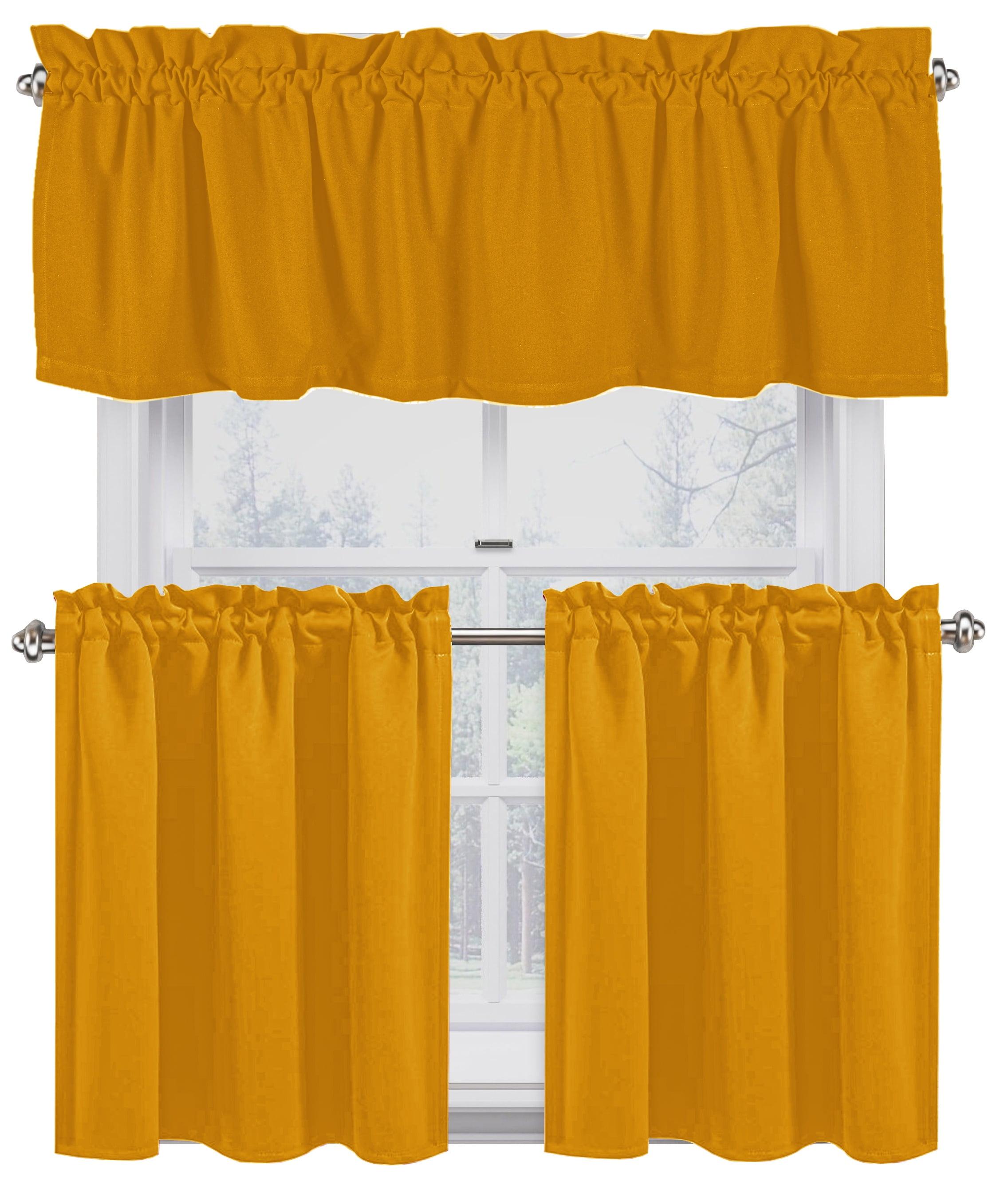 Native Fab 100% Cotton Kitchen Curtain Tiers Valance Set - Rod Pocket style 3 Pack - Mustard Yellow