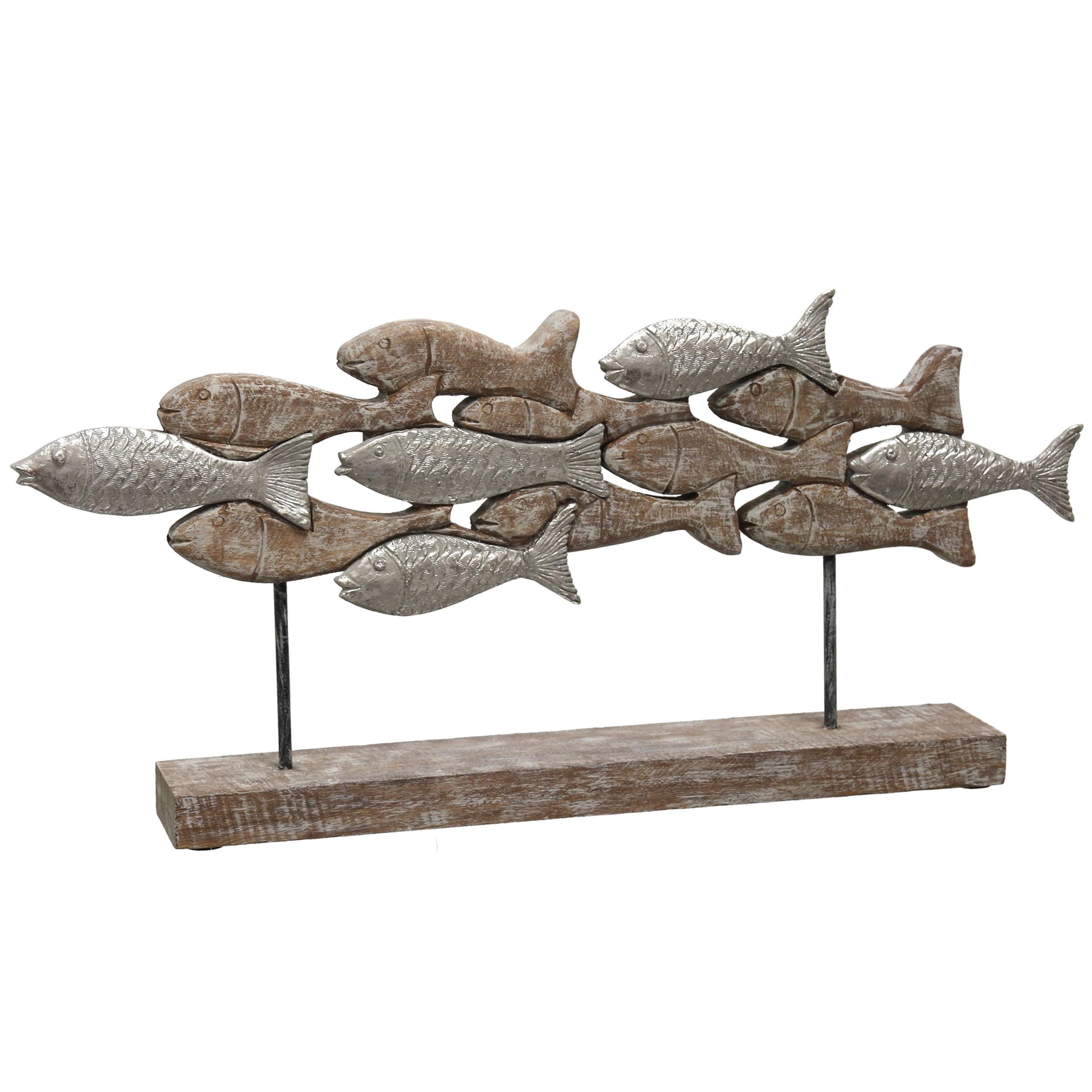 Natural Wood Coastal Fish Carved Table Sculpture