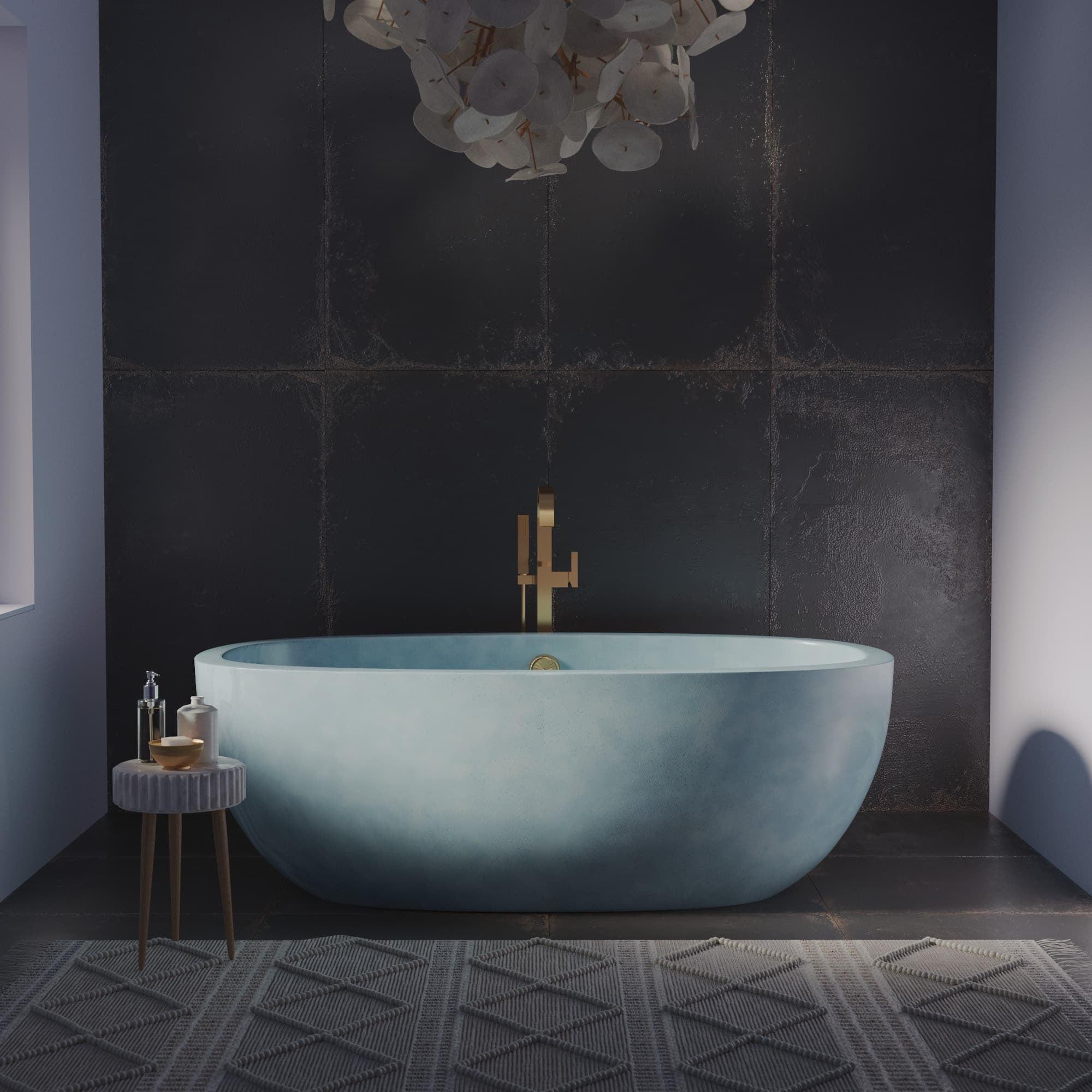 Ocean Blue Freestanding Cement Soaking Bathtub