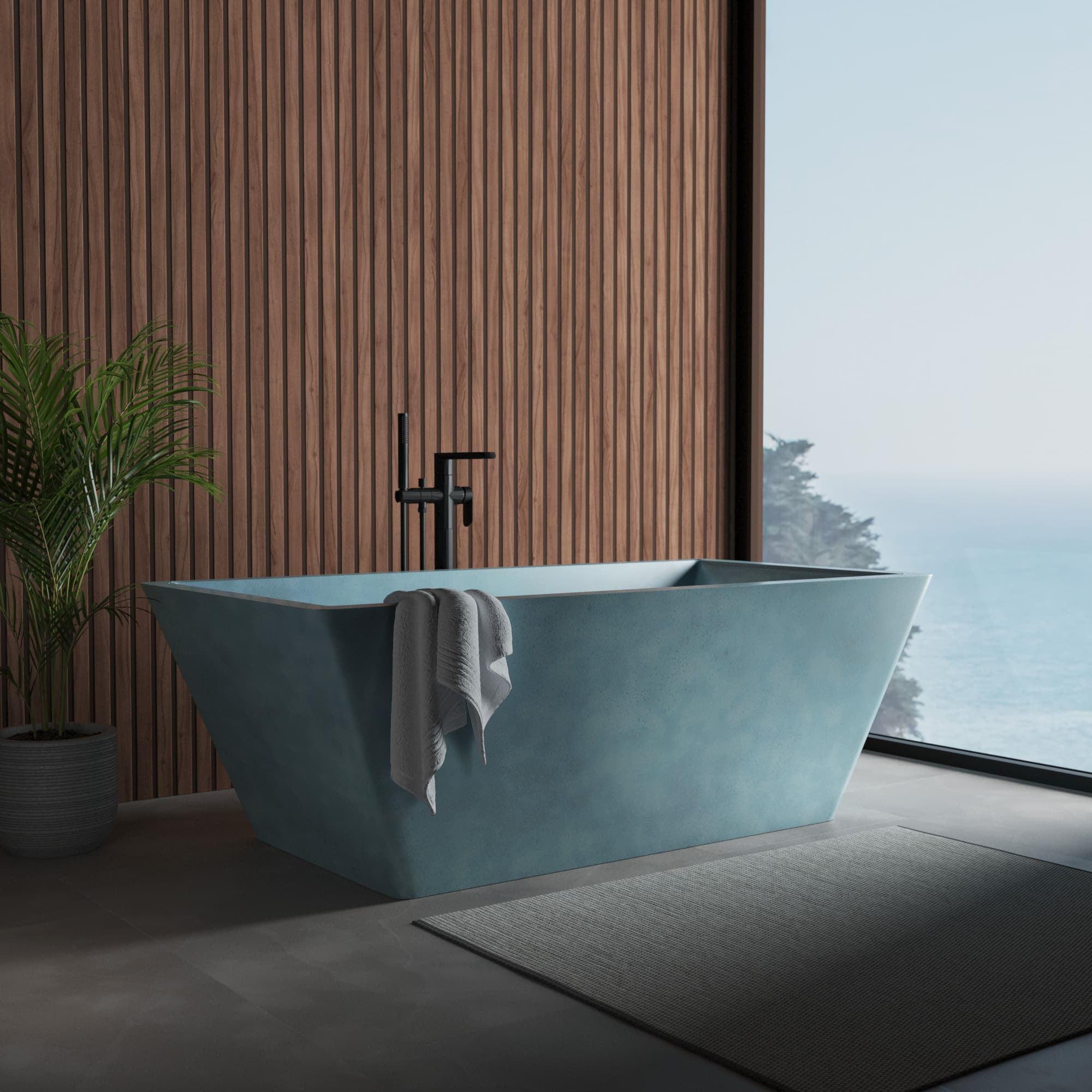 NativeStone 66" x 34" Freestanding Soaking Cement Bathtub