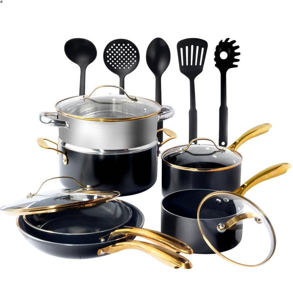 Gotham Steel Black 15-Piece Ultra Nonstick Ceramic Cookware Set with Utensils