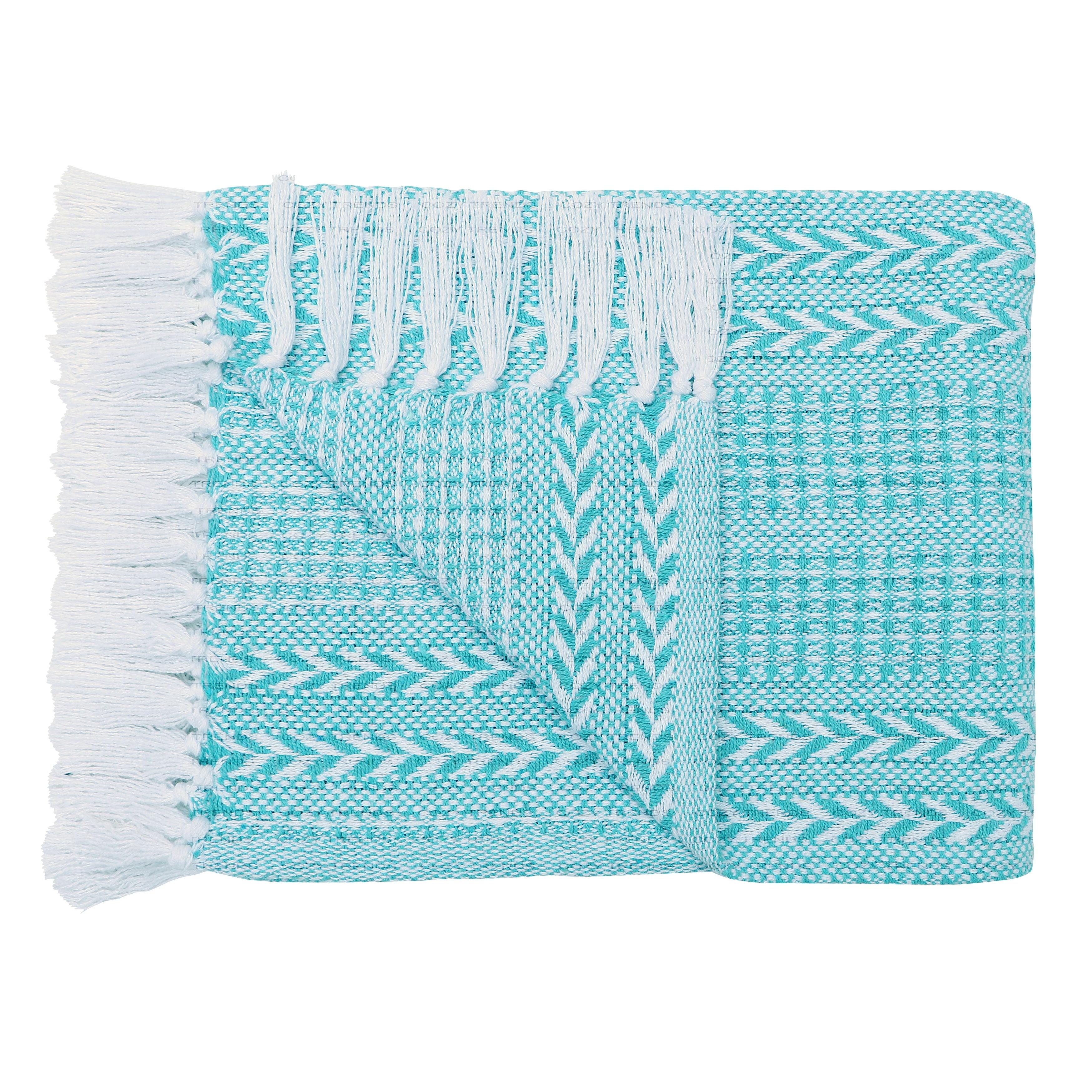 Turquoise Cotton Hand-Woven Batik Throw Blanket Set