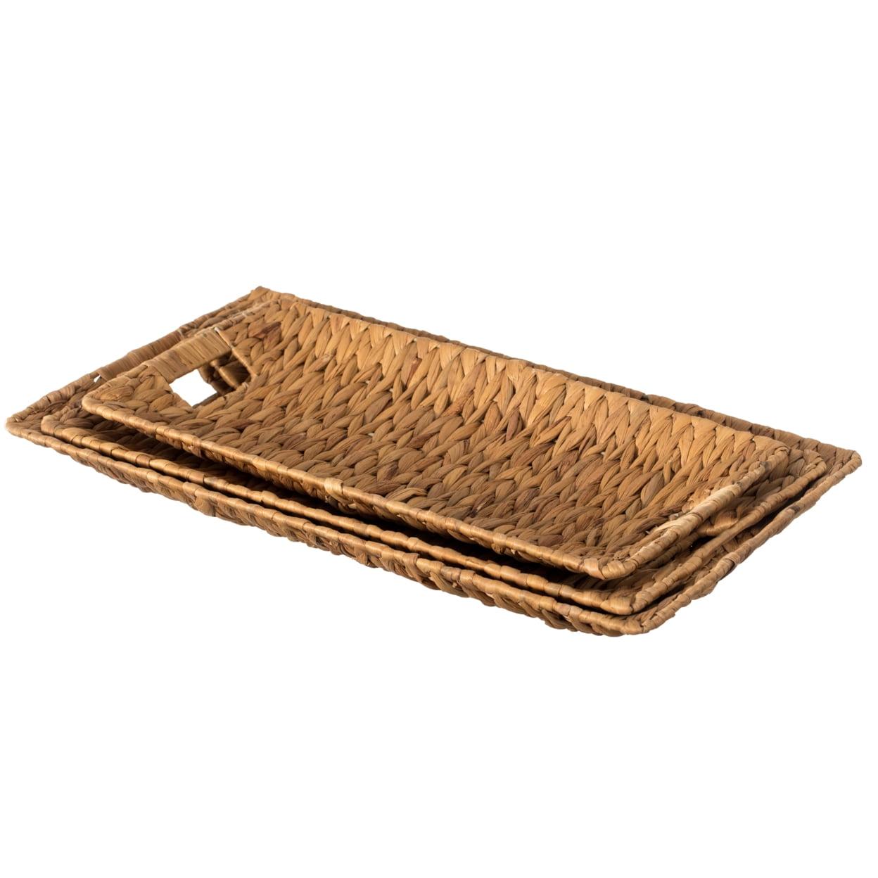 Large Hand-Woven Water Hyacinth Rectangular Serving Tray with Handles