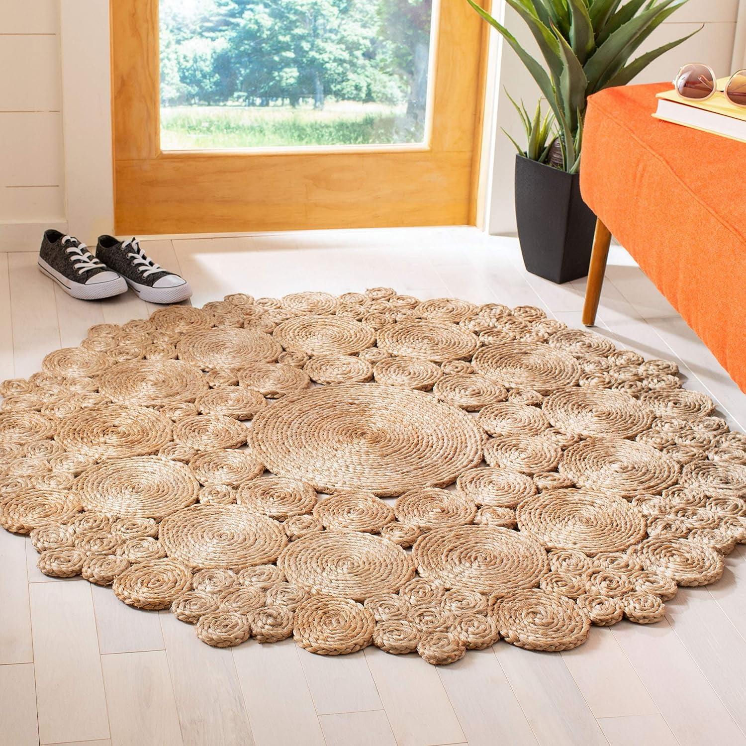 Boho Charm Hand-Knotted Natural Jute 5' Round Area Rug