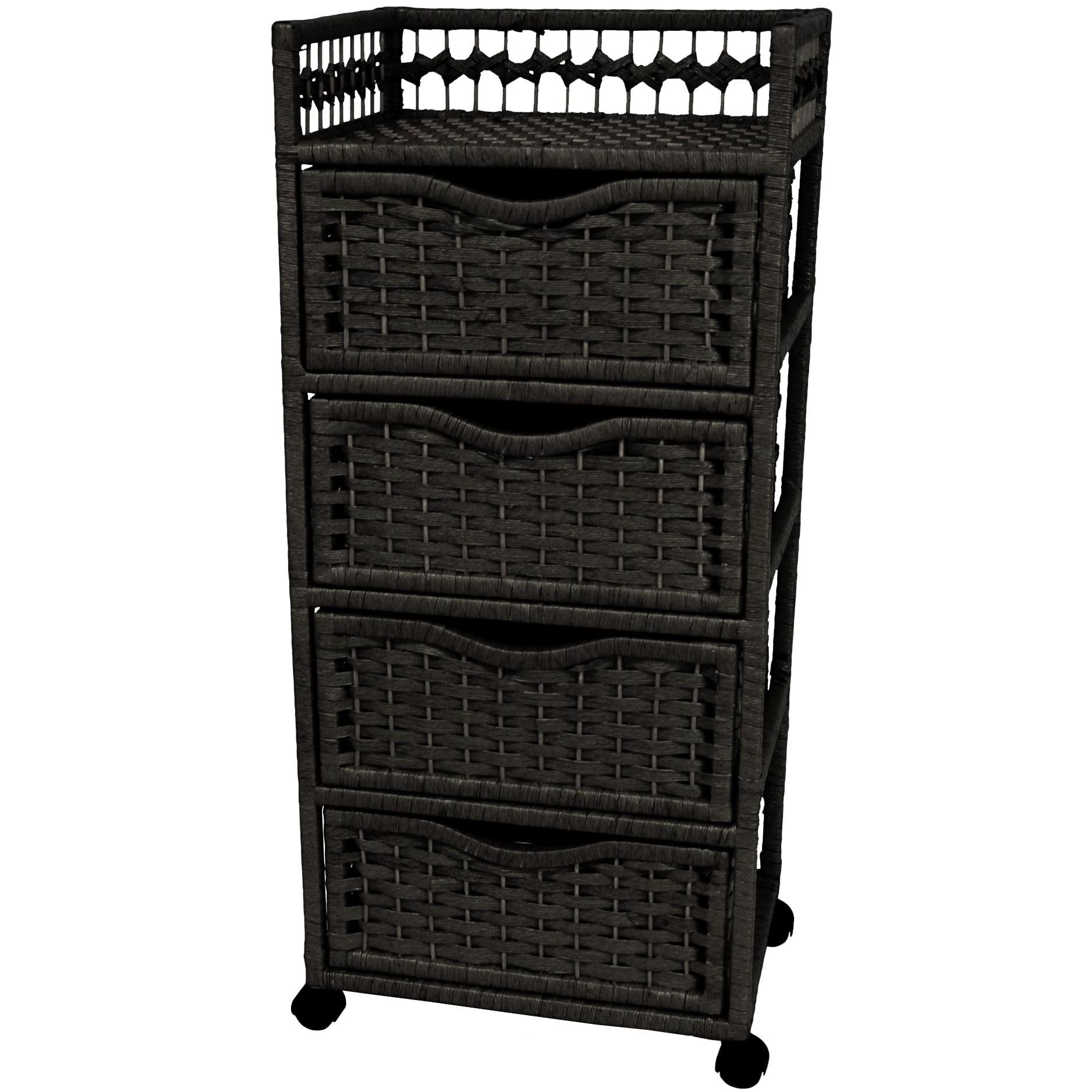 Natural Fiber Wheeled 4-drawer Chest of Drawers - 17.25"W x 12.50"D x 38.25"H Black Stained