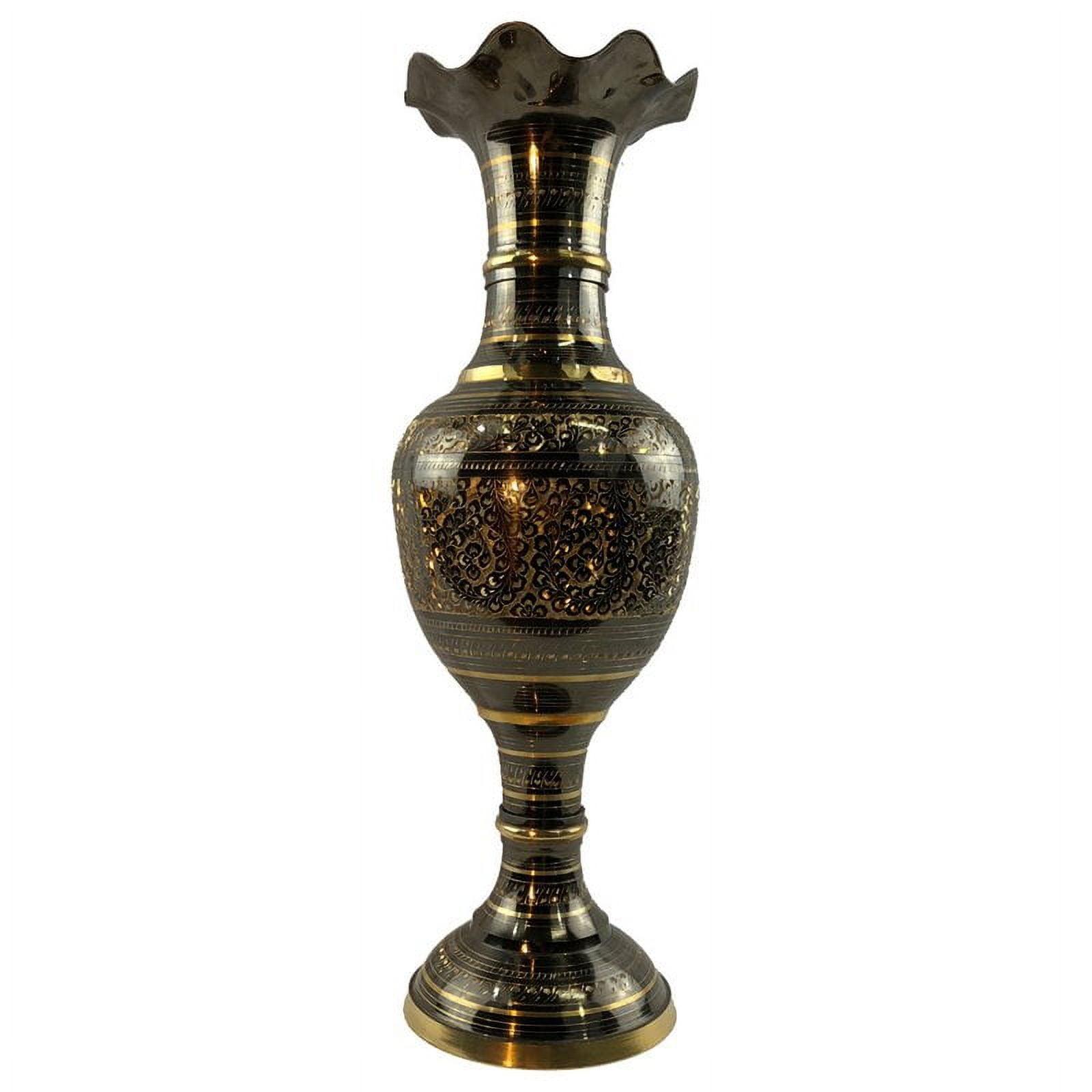 Vintage Brass Black and Gold 16" Decorative Table Vase