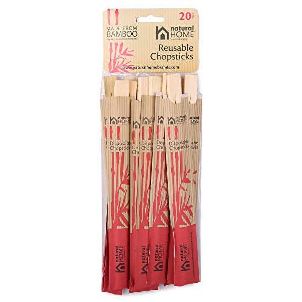 Natural Home Brands Disposable Bamboo Chopsticks, Pack of 20, Sustainable 100% Bamboo, Eco-friendly, Compostable Single-use Utensils and Packaging, 8-1/4-inches