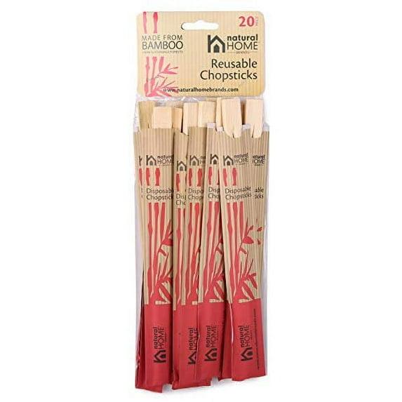 Natural Home Brands Disposable Bamboo Chopsticks, Pack of 20, Sustainable 100% Bamboo, Eco-friendly, Compostable Single-use Utensils and Packaging, 8-1/4-inches