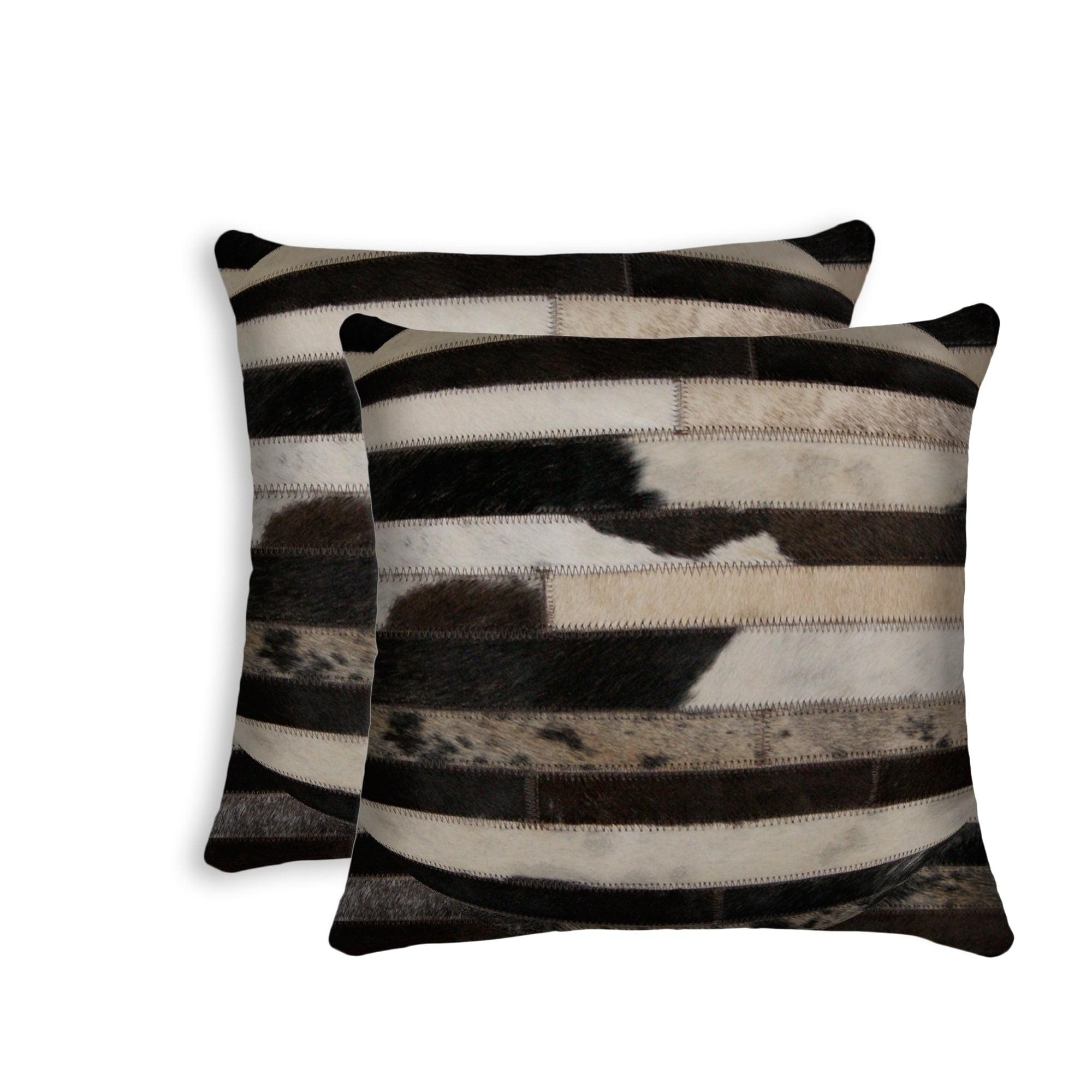 Brown and White Cowhide Leather Throw Pillow Set