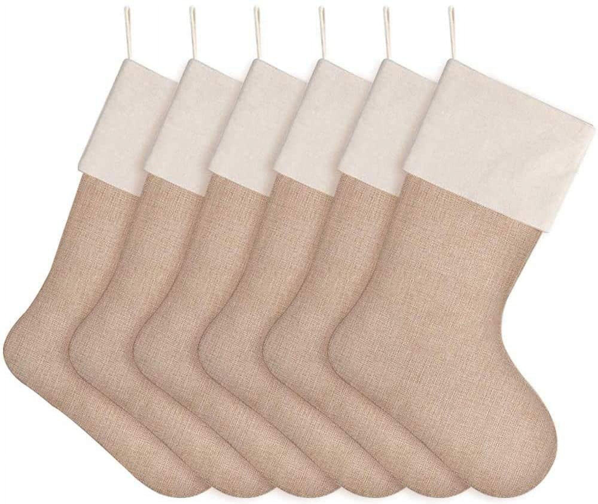 Natural Jute and Cotton Burlap Christmas Stocking Set of 6