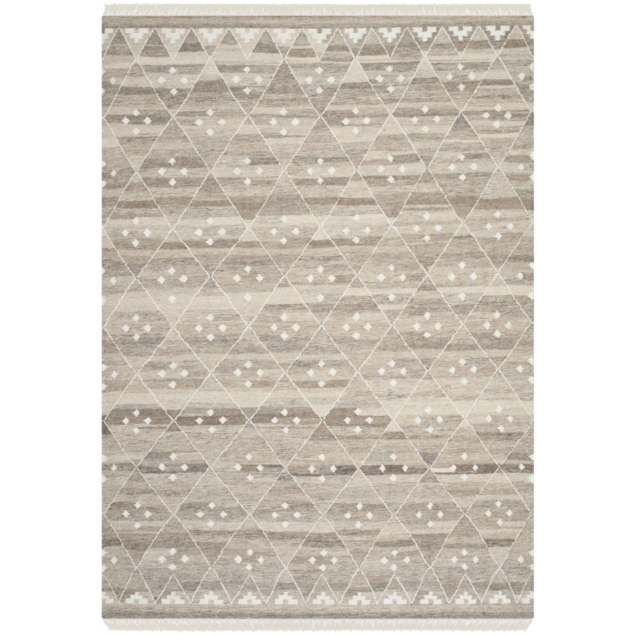 Natural Kilim Hand Woven Wool/Viscose/Cotton Geometric Rug in Natural Beige/Ivory