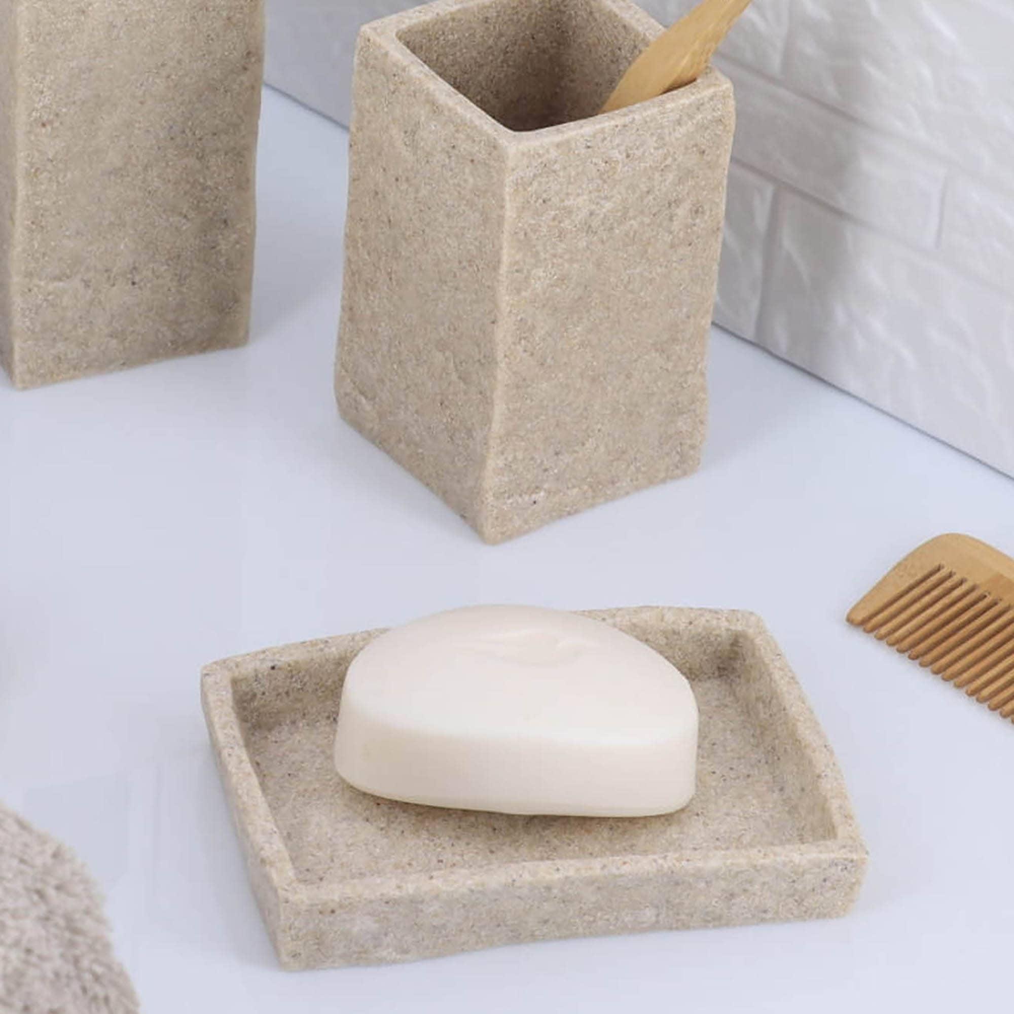 Evideco Stone Effect Soap Dish Holder Cup Dispenser Tray