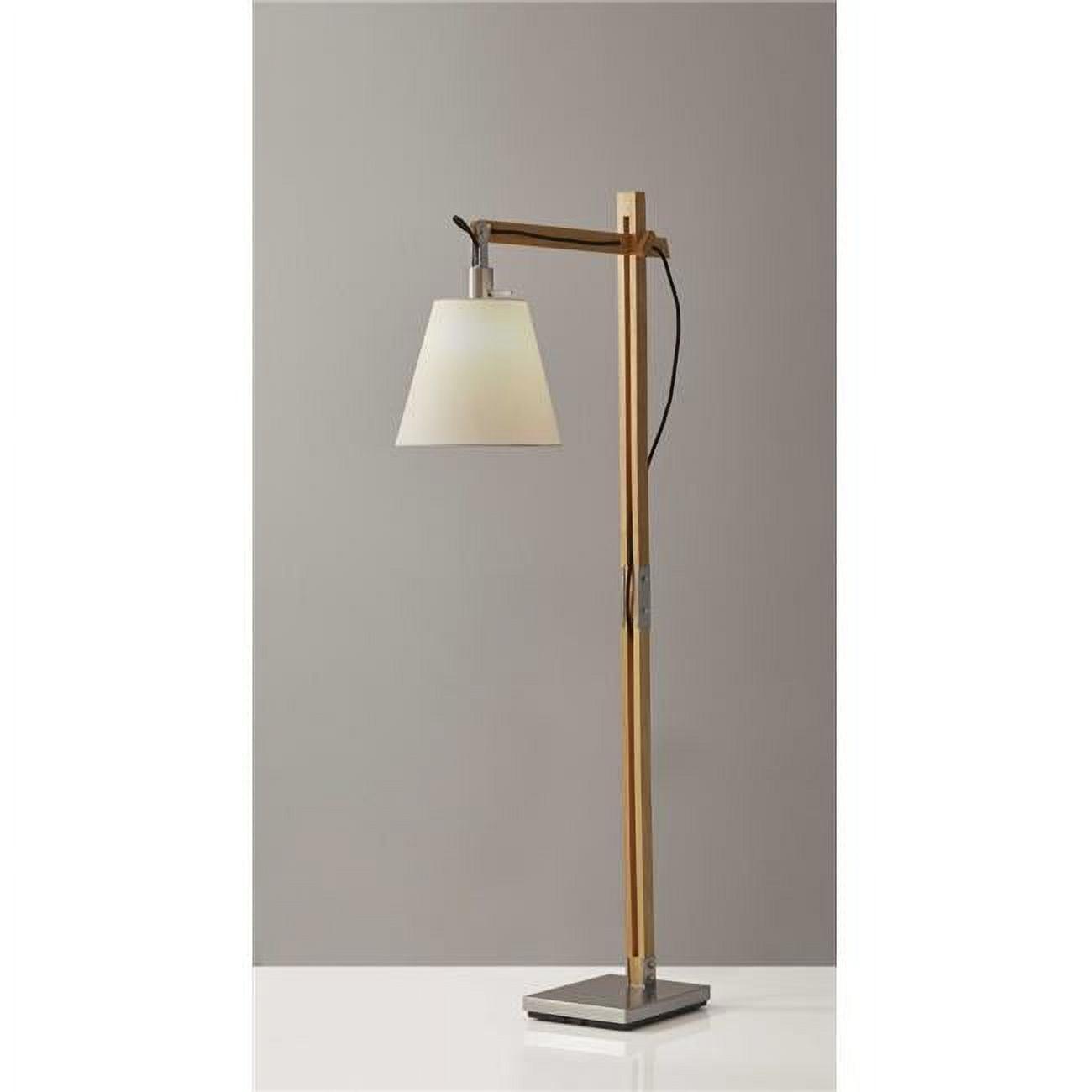 Rustic Natural Wood Adjustable Floor Lamp with Off-White Shade