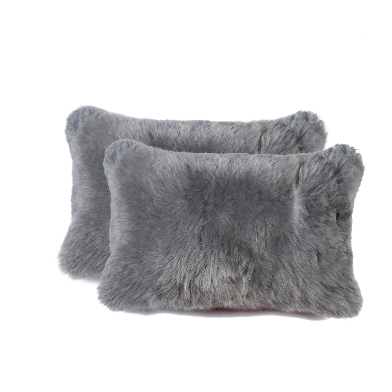 Gray New Zealand Sheepskin Rectangular Pillow Set