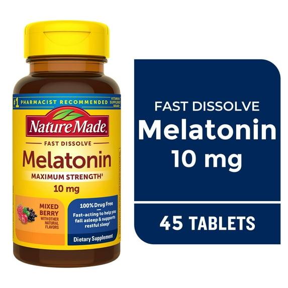 Nature Made Fast Dissolve Melatonin Maximum Strength 100% Drug Free Sleep Aid 10mg Tablets - 45ct
