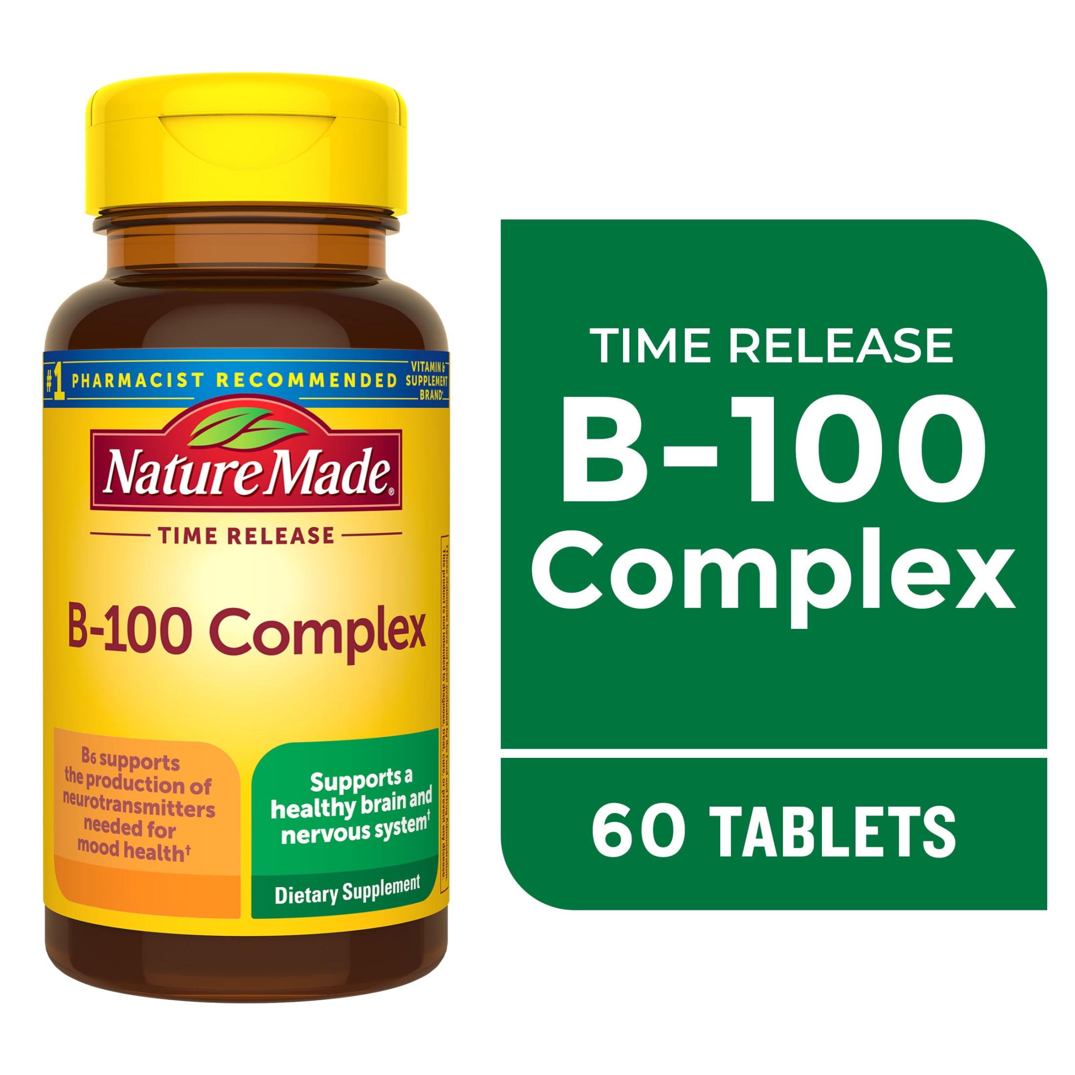 Nature Made Time Release Vitamin B-100 High Potency B Complex, Dietary Supplement for Nervous System Function Support, 60 Tablets for a 60 Day Supply