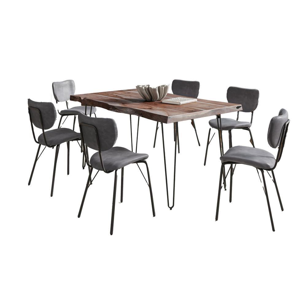 Nature's Edge 60" Acacia Dining Set with Slate Faux Leather Chairs