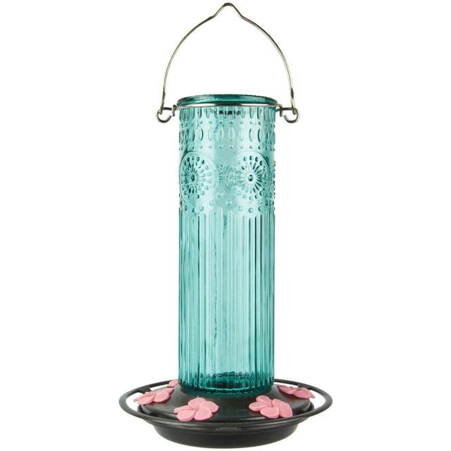 Nature's Way Antique Glass Gravity Hummingbird Feeder 28 oz, Antique Teal
