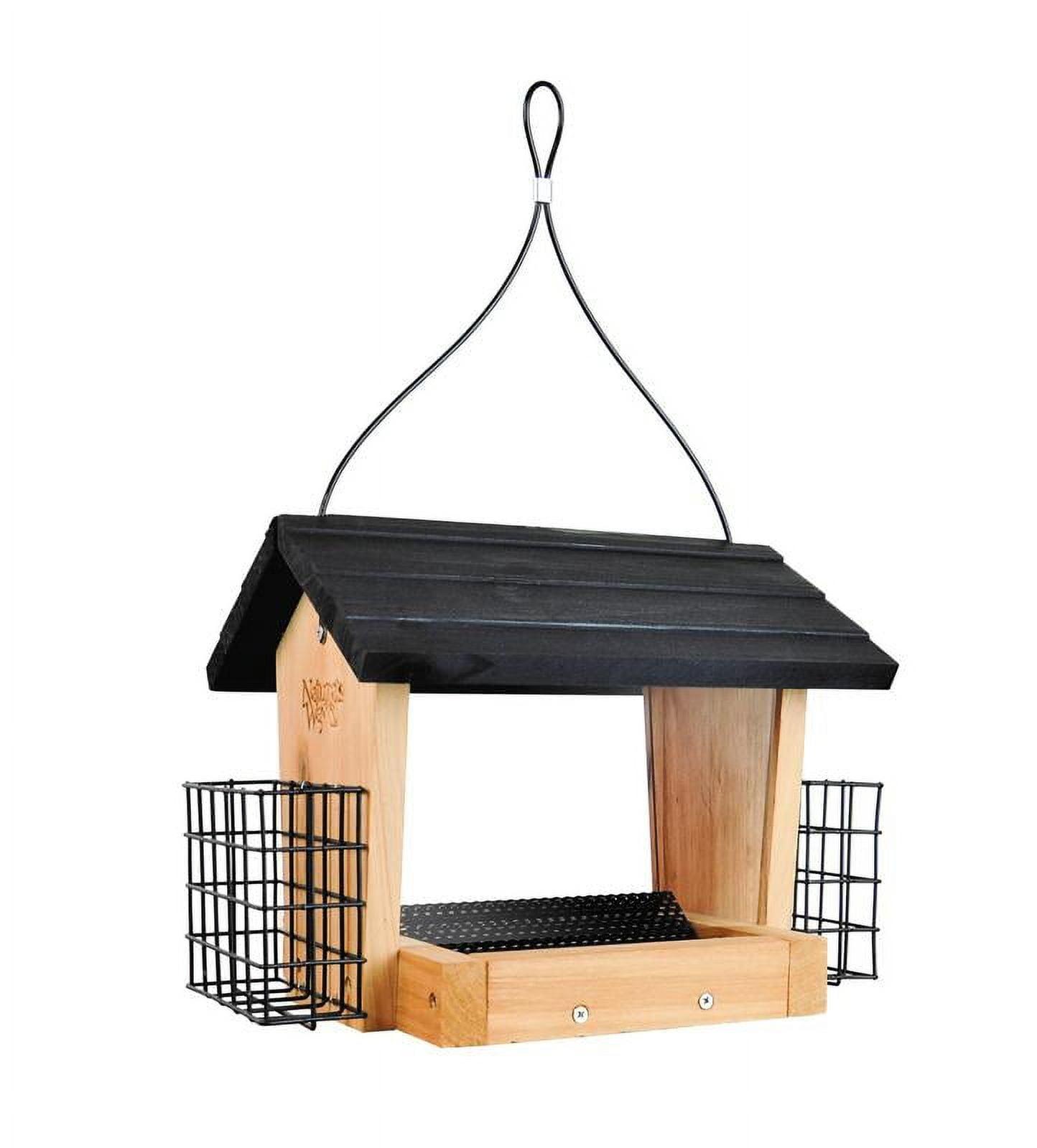 Nature's Way Bird Products 3qt Cedar Hopper Feeder with Suet Cages 8.5": Attracts Cardinals & Woodpeckers, Easy Clean