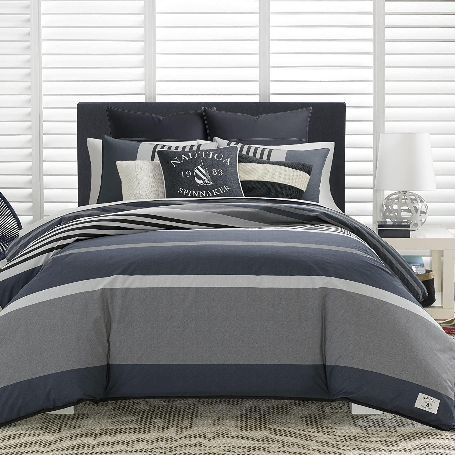 Nautica Charcoal and Navy Cotton Full/Queen Duvet Set