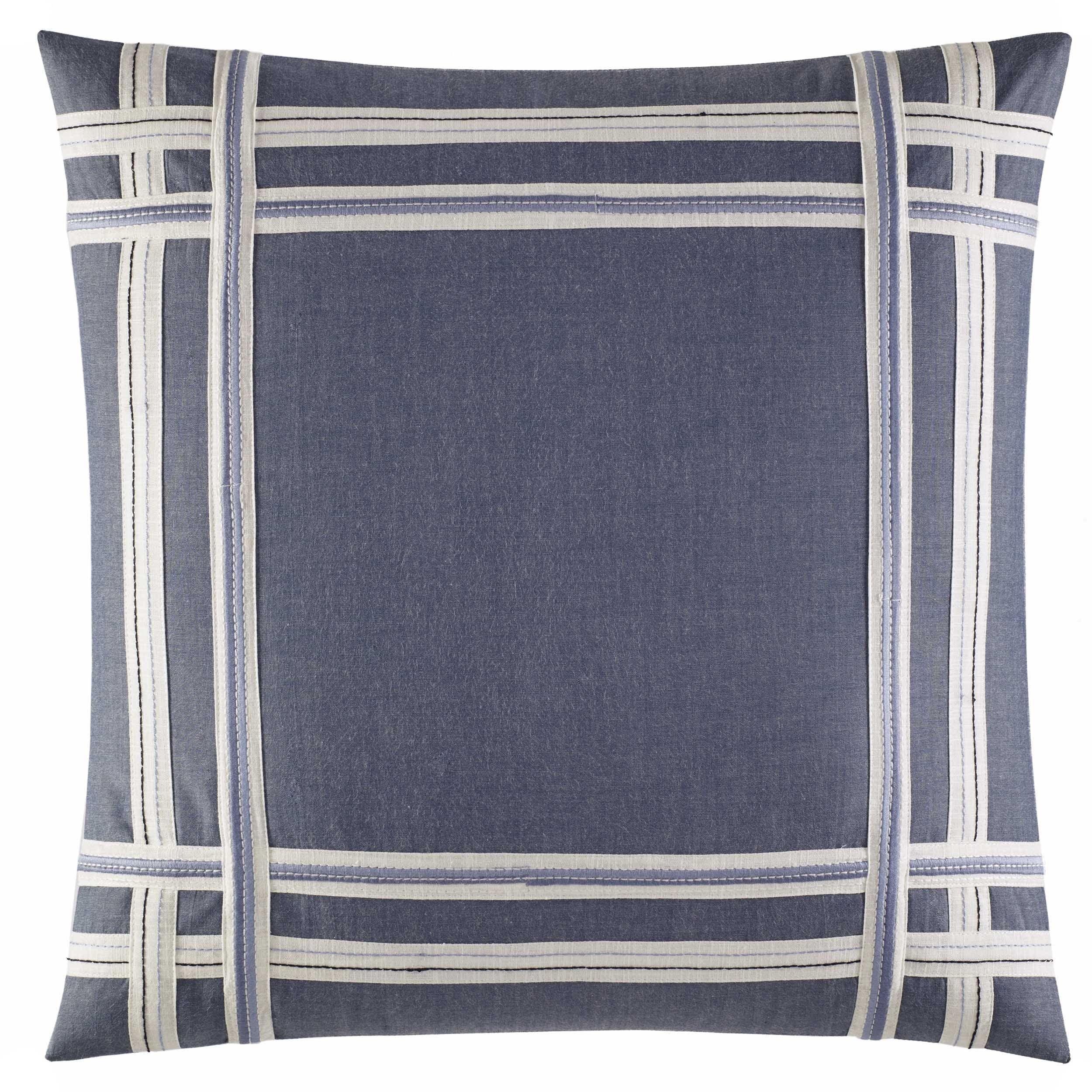 Navy Embroidered Cotton Square Accent Pillow