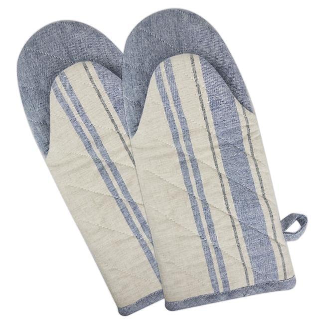 Nautical Blue and Beige Cotton French Stripe Oven Mitts - Set of 2