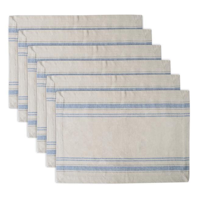 DII French Stripe Placemat Set 6 Piece, Taupe/Teal, 13x19"