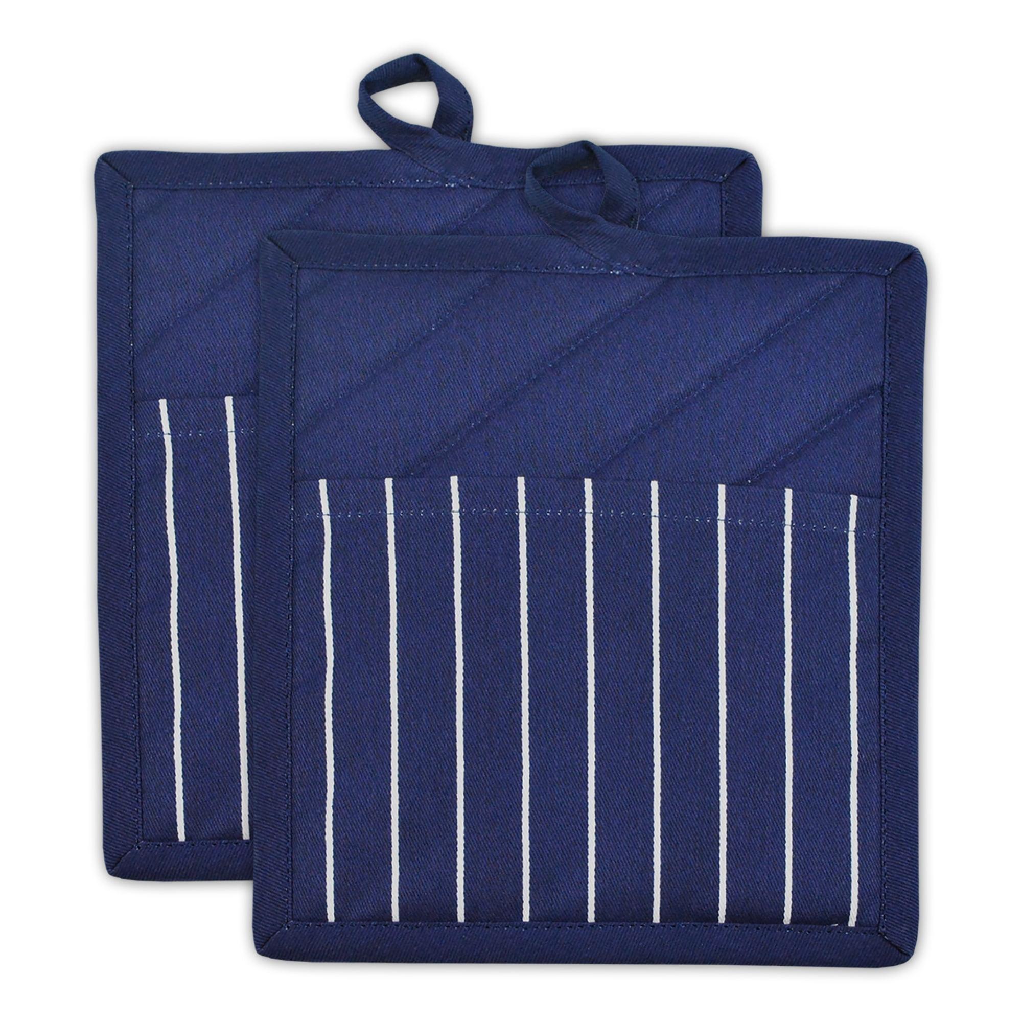 2pk Cotton Striped Chef Pot Holders Blue - Design Imports: Hot Pads Kitchen Textiles, Machine Washable, 8"x9"