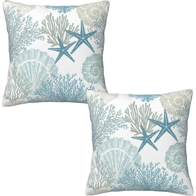 Burnt Orange Summer Outdoor Coastal Pillow Covers 18x18 Inch Set of 2 Fall Coral Seashell Starfish Throw Pillows Ocean Themed Beach Nautical Decorative Cushion Cases for Couch Decorations